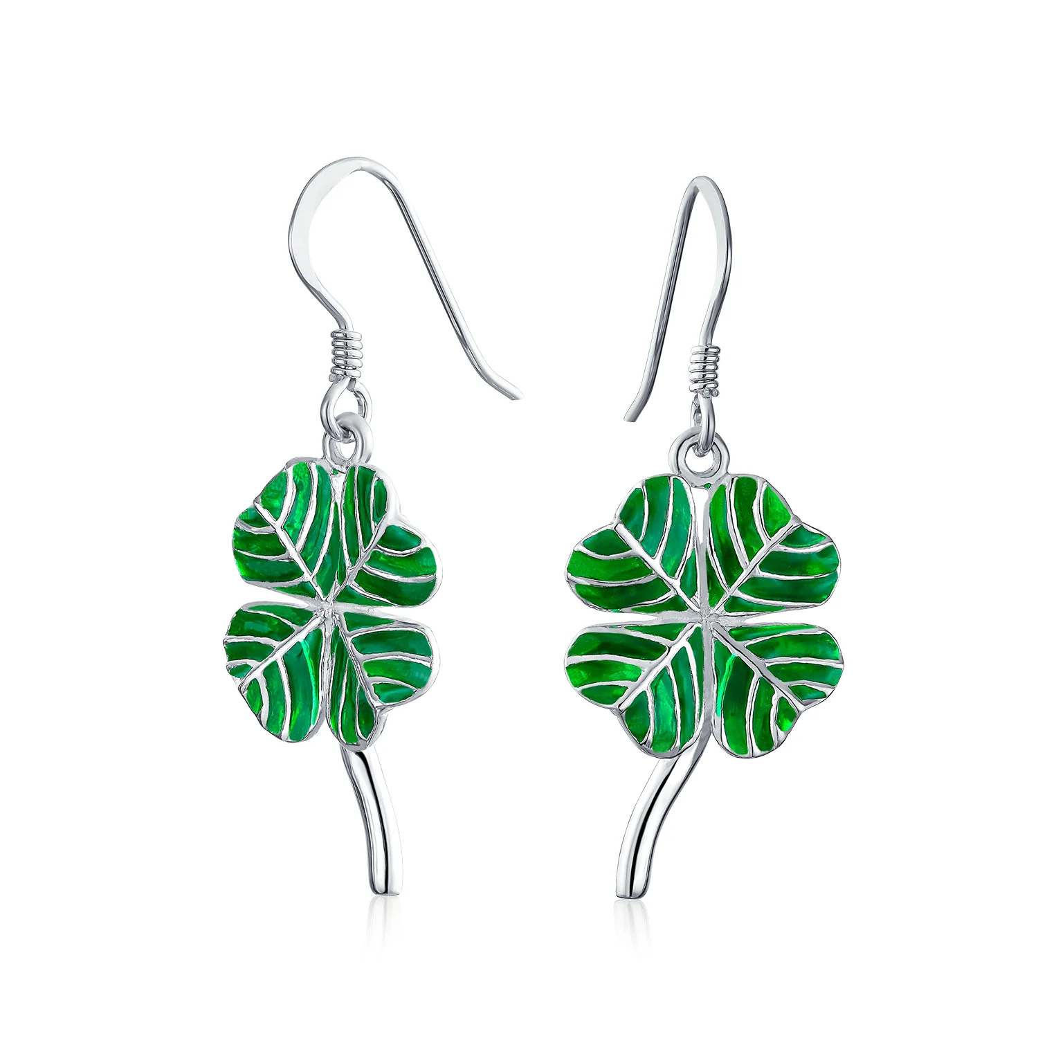 Good Luck Charm Green Clover Earrings Pendant Jewelry Set .925 Sterling Silver - Image 3