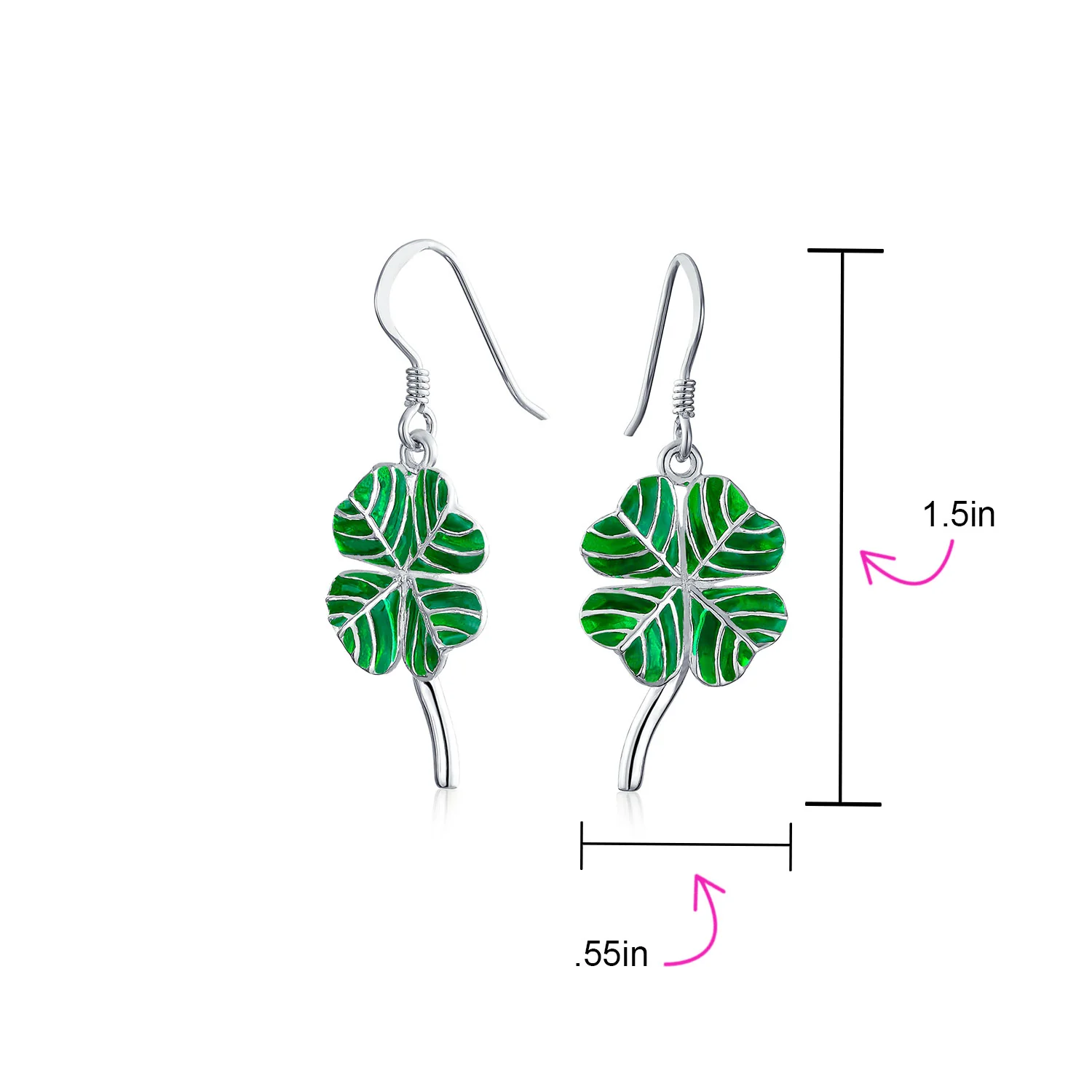 Good Luck Charm Green Clover Earrings Pendant Jewelry Set .925 Sterling Silver - Image 5