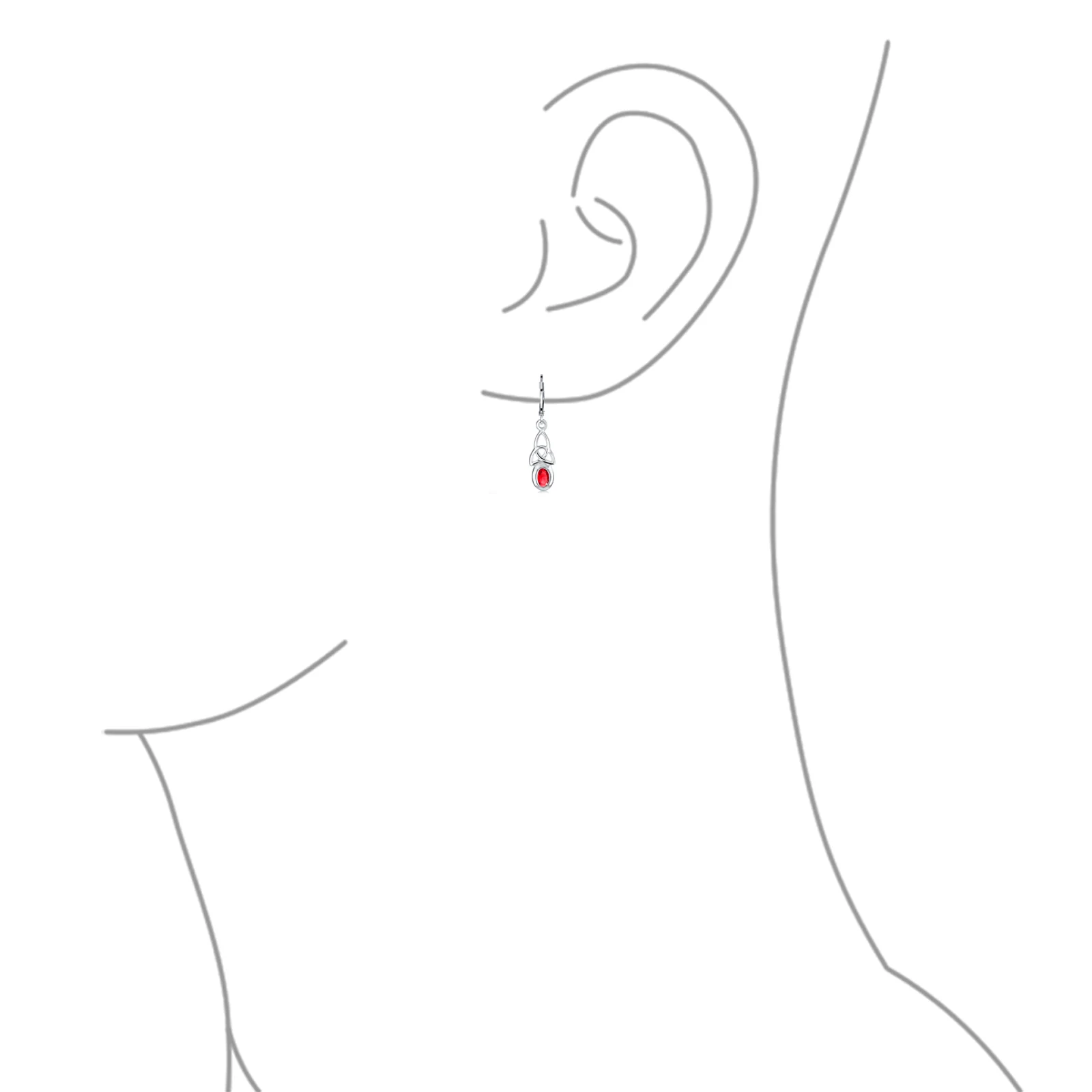 Oval Bezel Set Ruby Red CZ Celtic Love Knot Dangle Earrings .925 Sterling Silver Leverback - Image 3