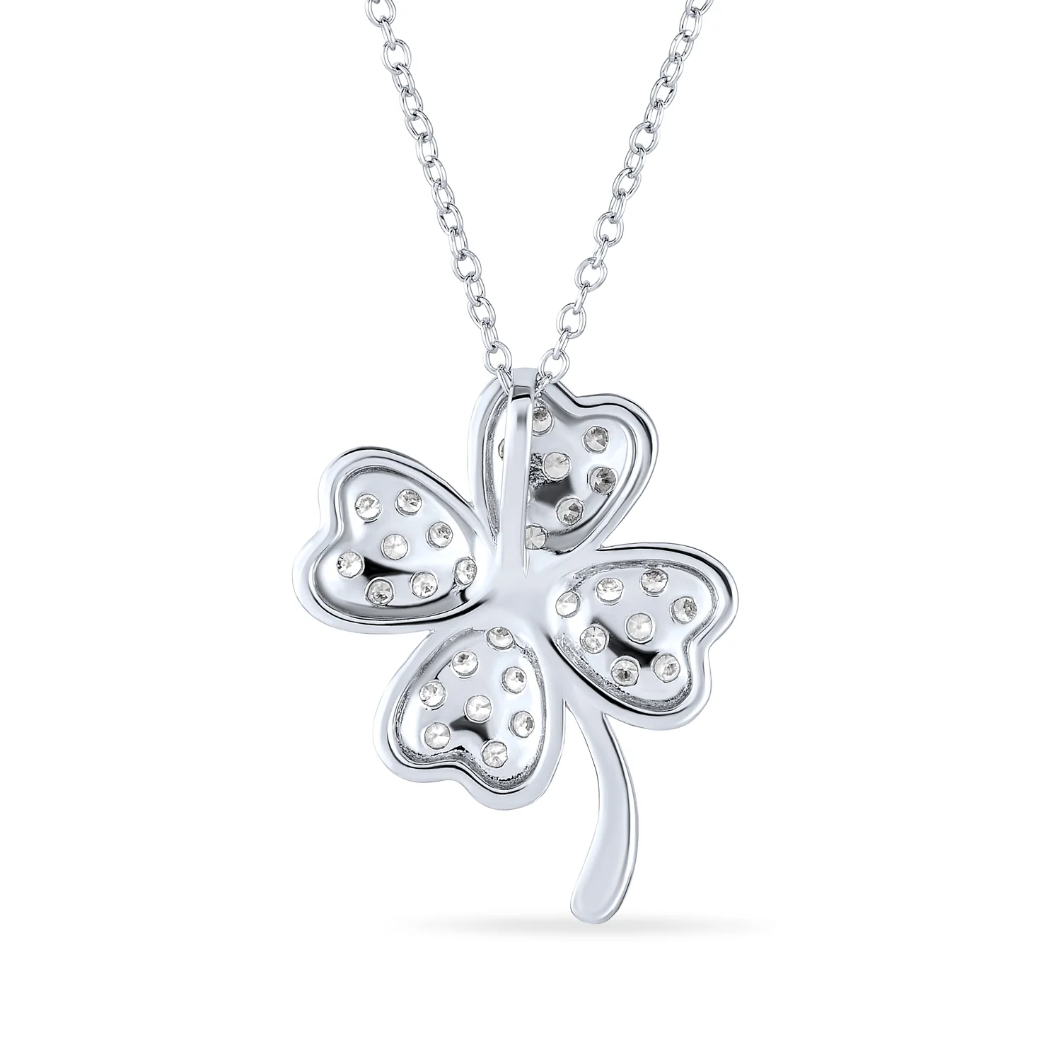 Irish Shamrock Four Leaf Clover Pendant Necklace Sterling Silver with CZ Charm - Image 2