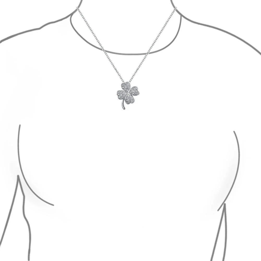 Irish Shamrock Four Leaf Clover Pendant Necklace Sterling Silver with CZ Charm - Image 3