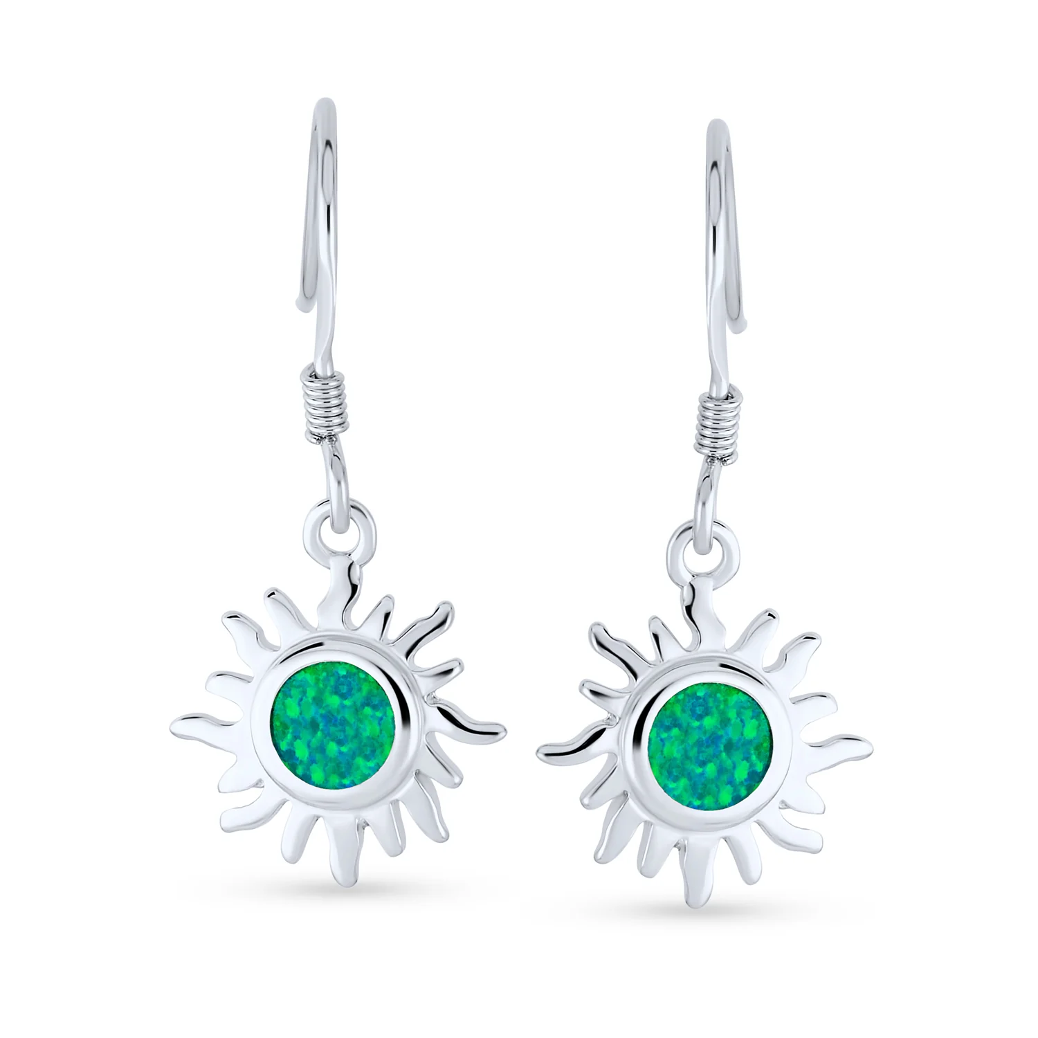 Irradiance GreenOrange Opal Sunburst Dangle Gemstone Earrings Sterling Silver - Image 4