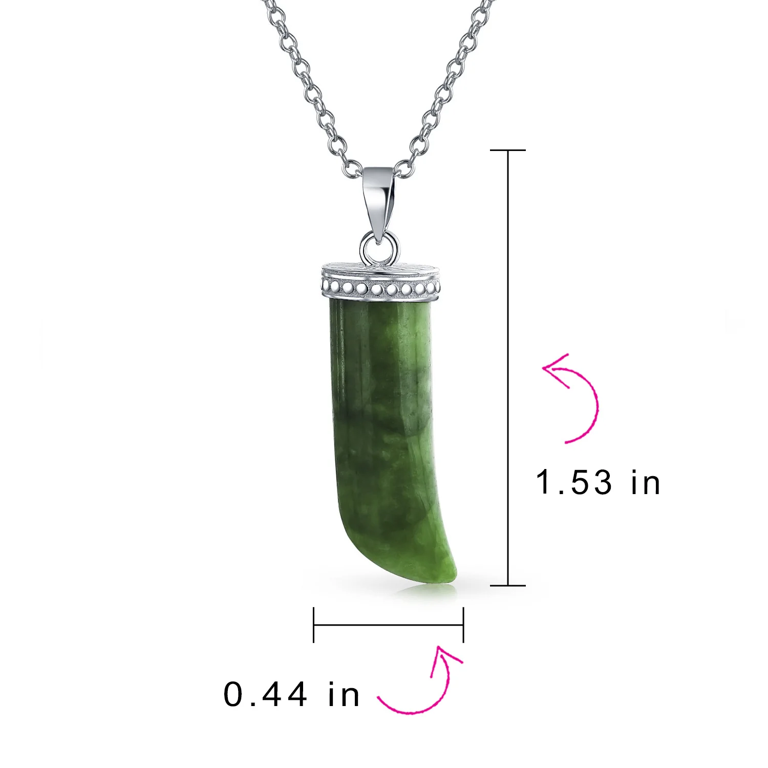 Italian Horn Pendant & Green Jade Hoop Earrings Jewelry Set Sterling Silver - Image 4