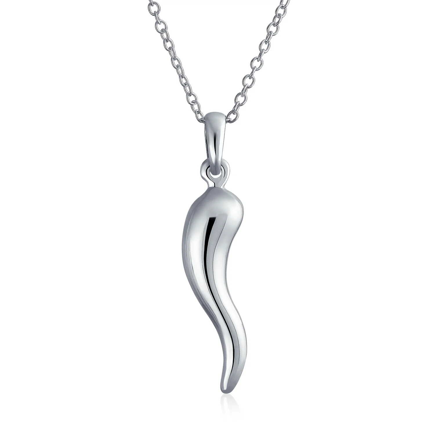 Protection Amulet Italian Horn Pendant Necklace For Women .925 Sterling Silver