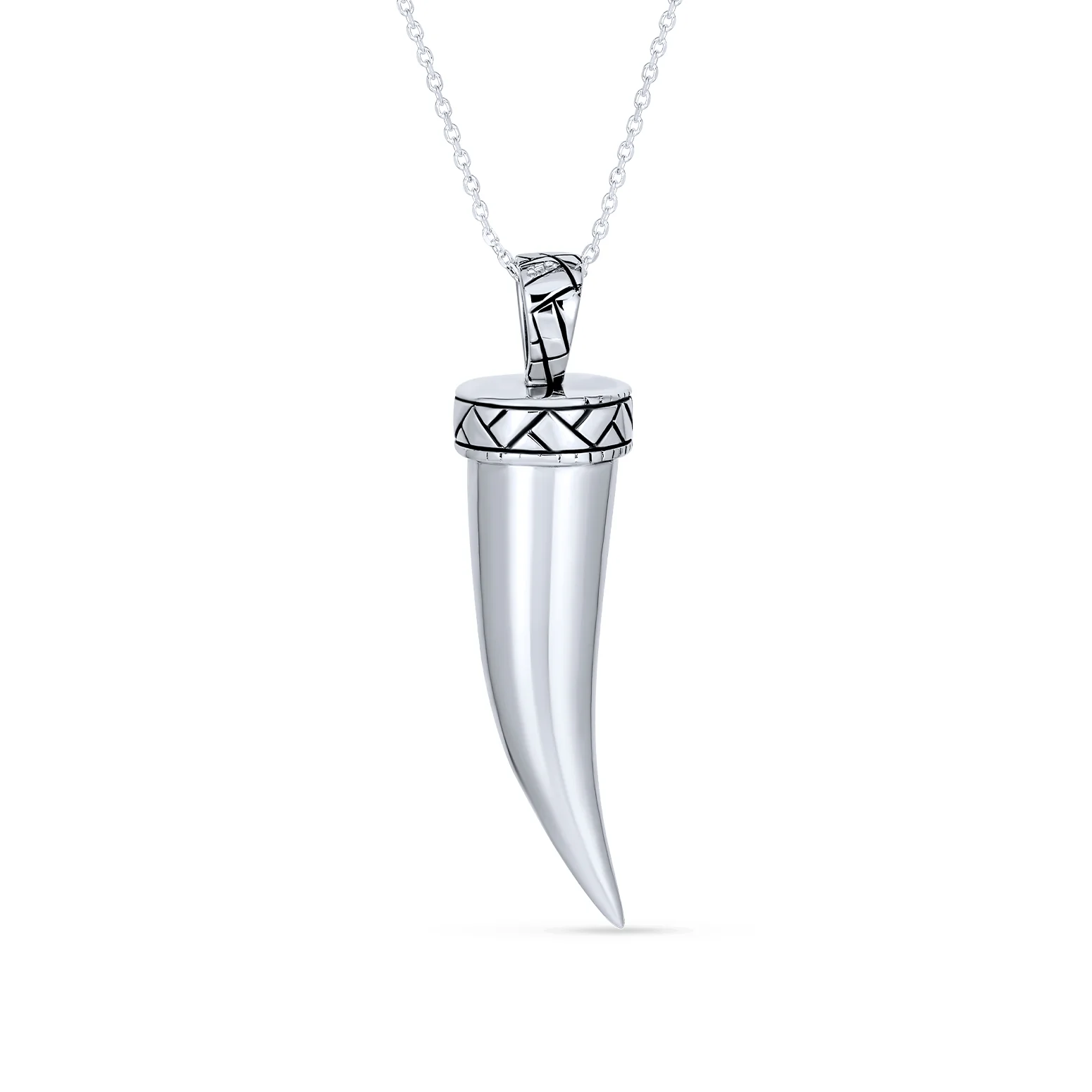 Italian Horn Pendant Necklace Sterling Silver with Chain Protection Amulet