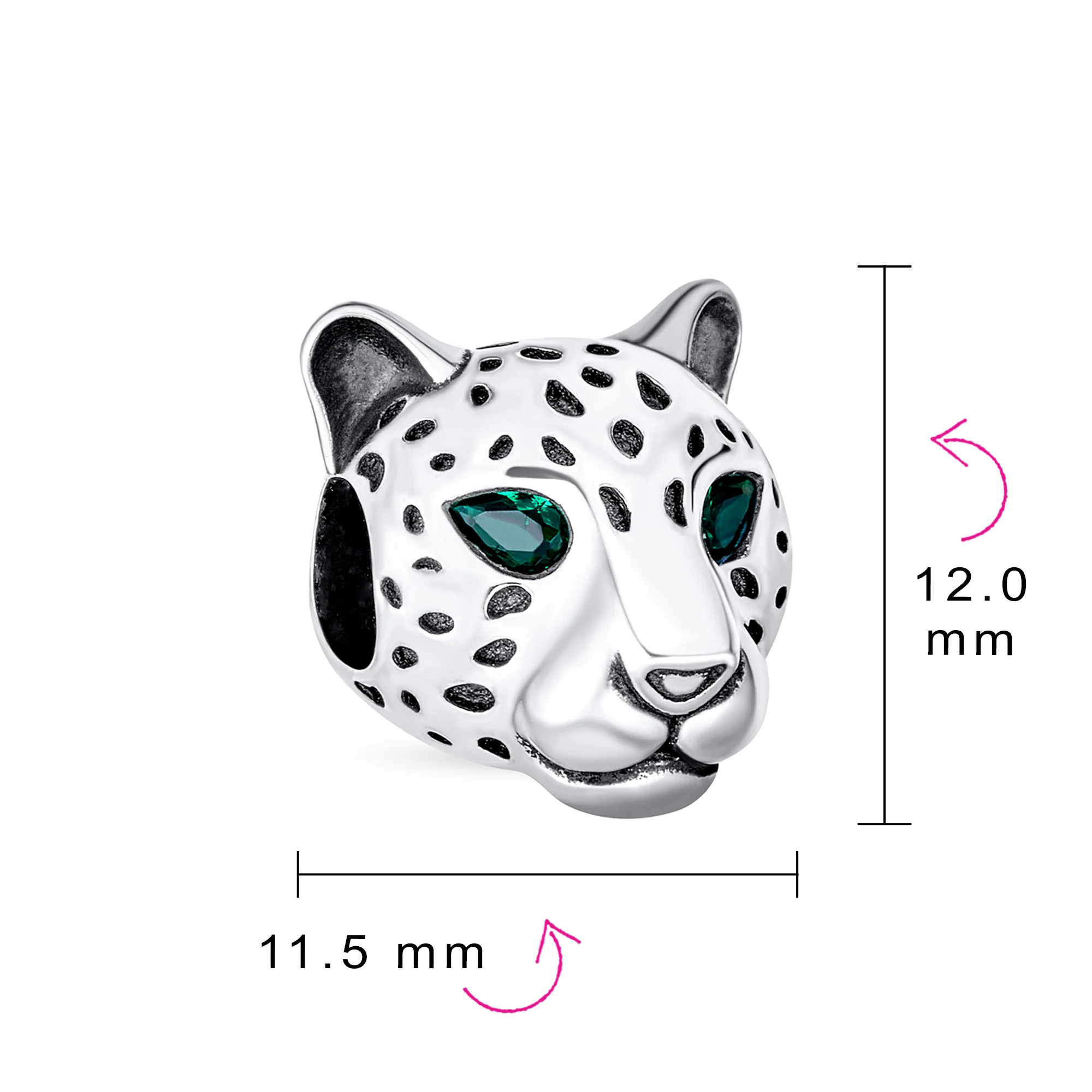 Jaguar Panther Charm Bead with Green CZ Eyes Oxidized Silver for Bracelets - Image 4