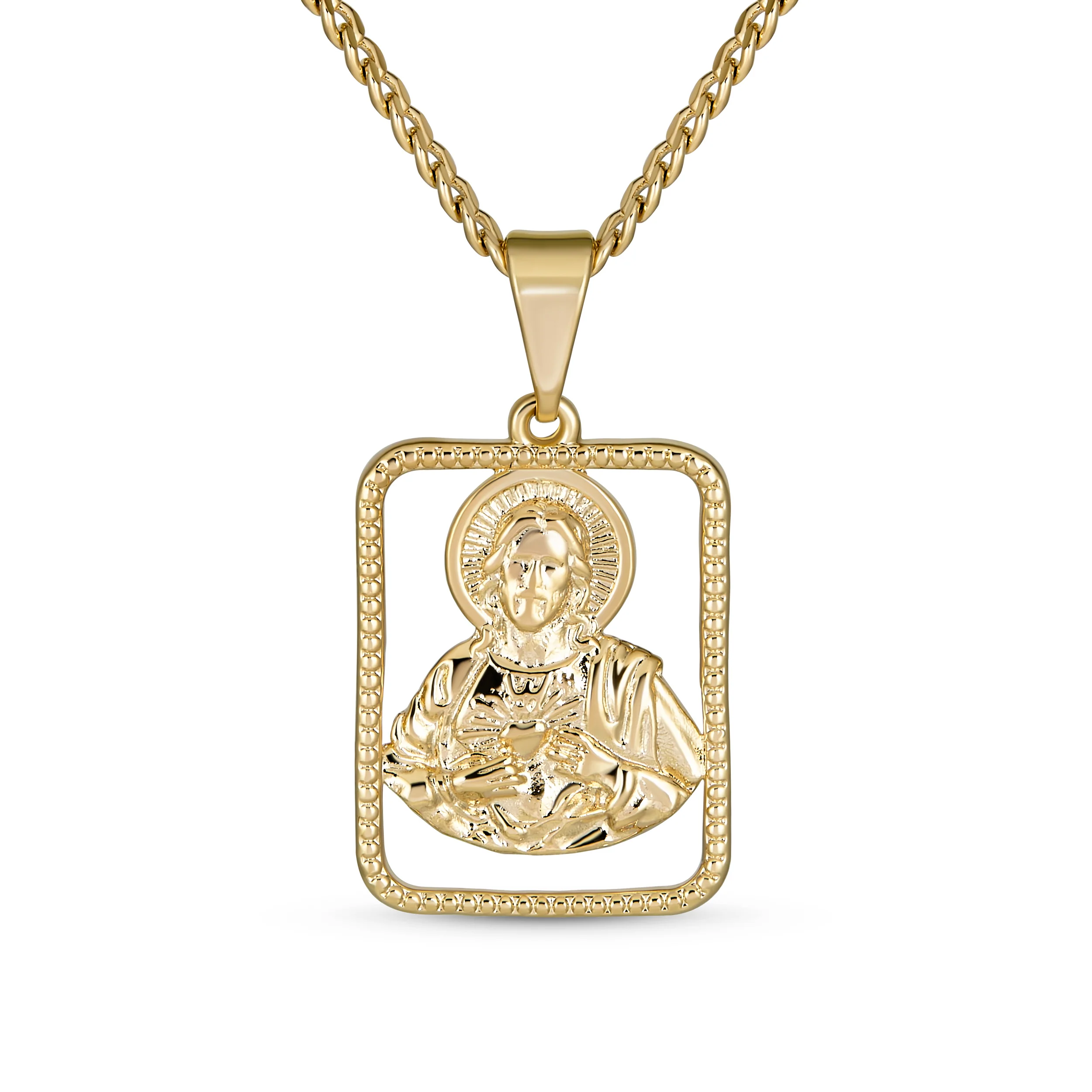 Religious Metal Jesus Christ Head Medallion Necklace Pendant Gold Plated