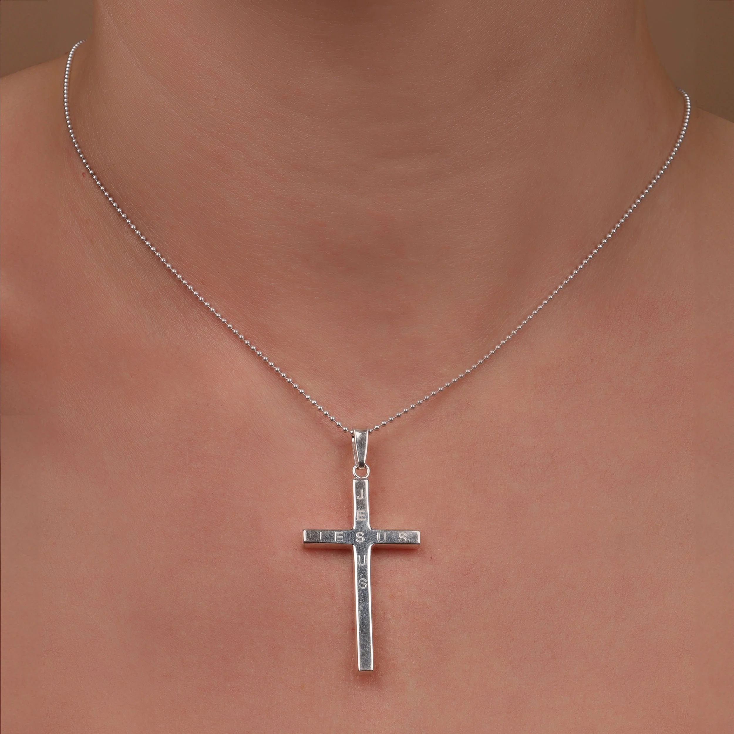 Unisex Sterling Silver Jesus Cross Pendant Necklace - Simple Religious Design - Image 5