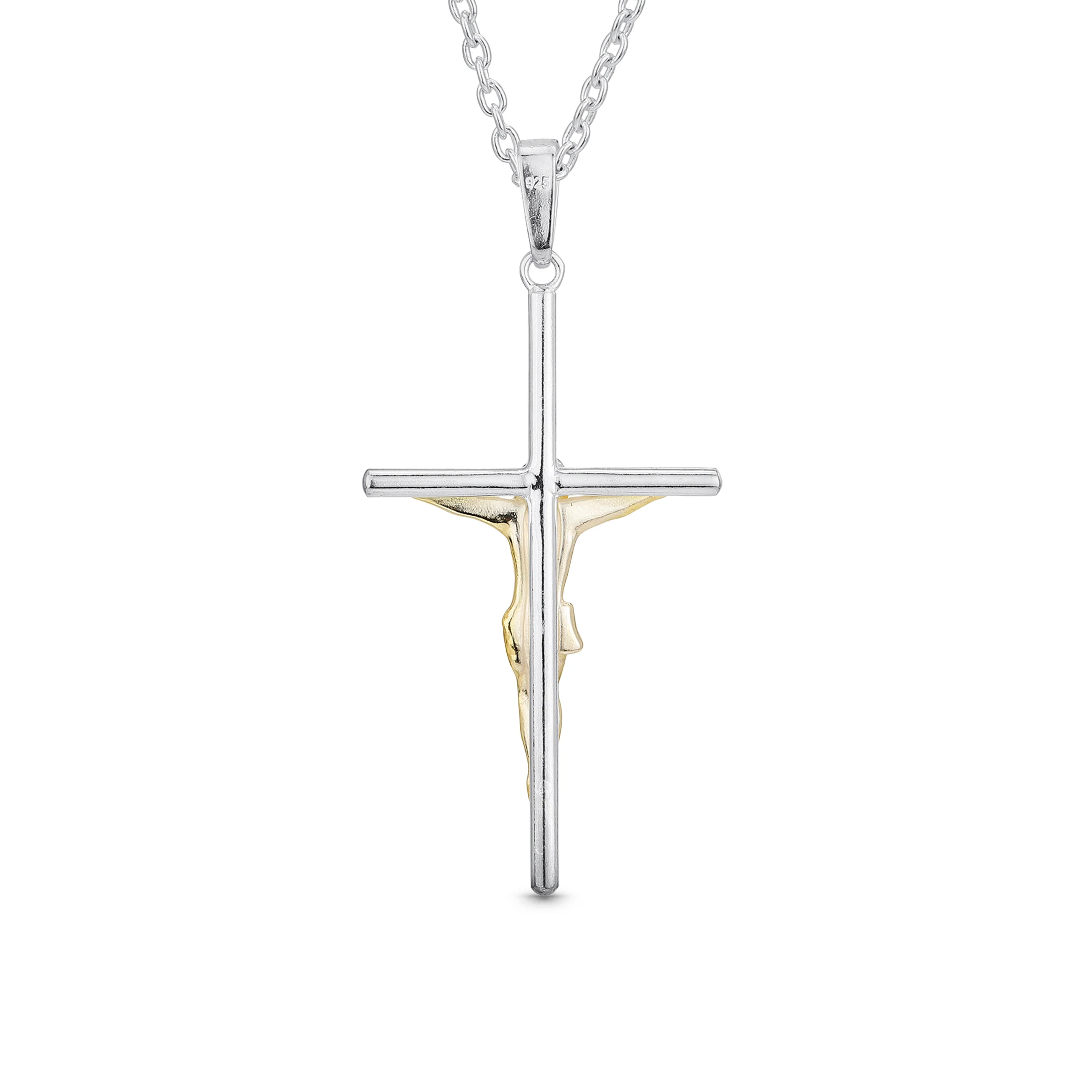 Jesus Crucifix Cross Pendant Necklace 2 Tone Gold Silver - Image 2
