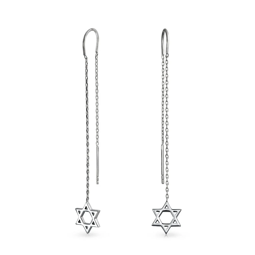 Judaic Star Of David Dangle Earrings Sterling Silver Threader for Bat Mitzvah