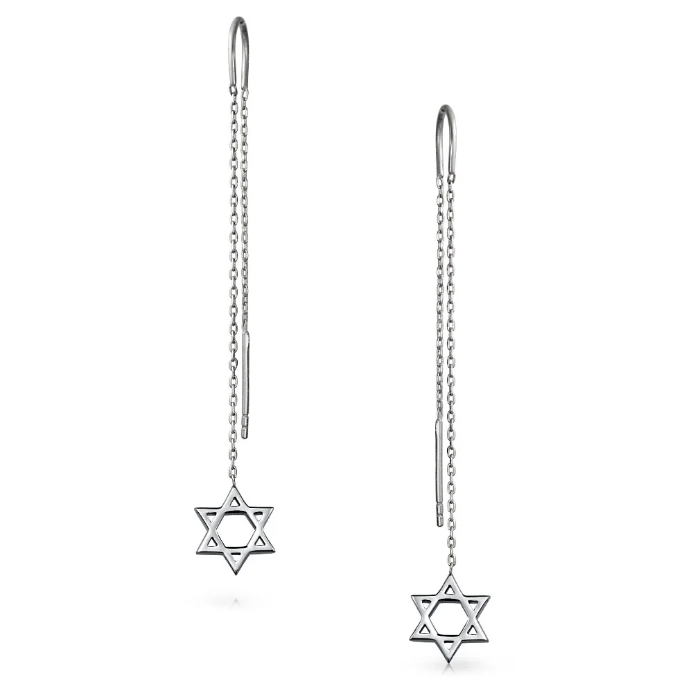 Judaic Star Of David Dangle Earrings Sterling Silver Threader for Bat Mitzvah - Image 2