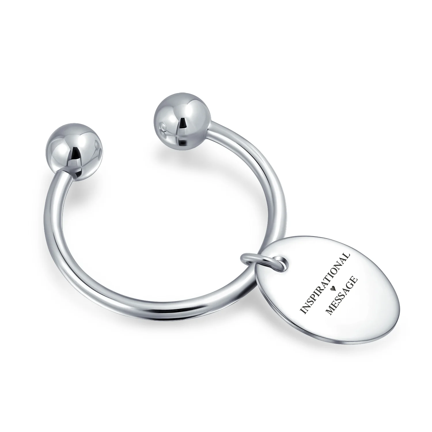 Oval Shape Blank ID Tag Keychain Horseshoe Key Ring Screw Tip .925 Sterling Silver - Image 3