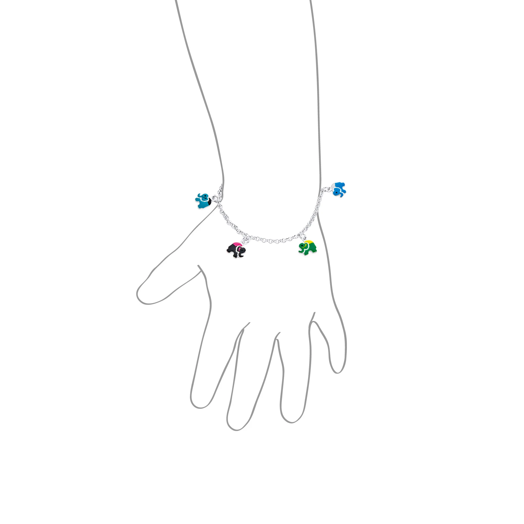 Lucky ZOO Animal Colorful 5 Multi Elephant Dangling Charm Bracelet .925 Sterling Silver Small Wrist 6" - Image 3