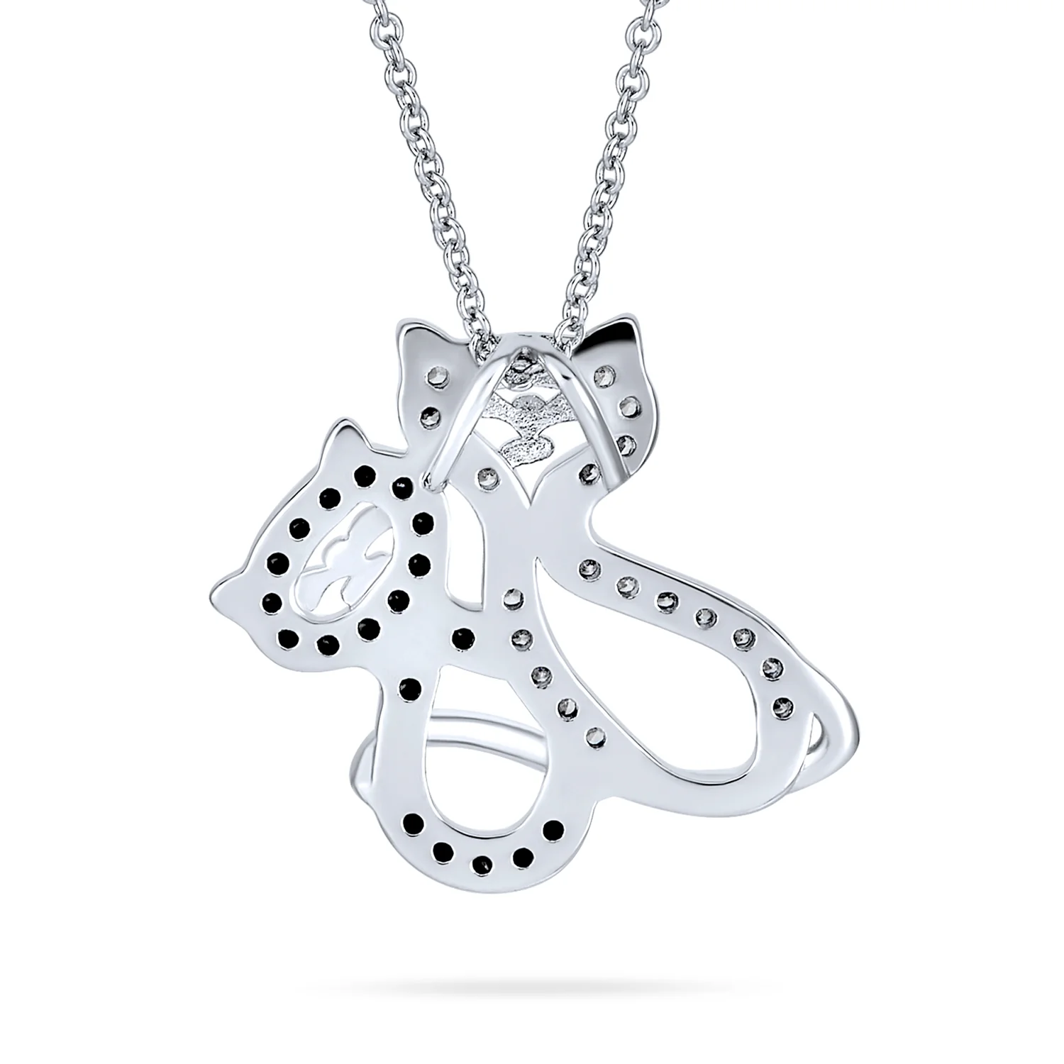 Kitty Cat Pendant Necklace CZ Black & White Kitten Jewelry Two-Tone Gold - Image 2