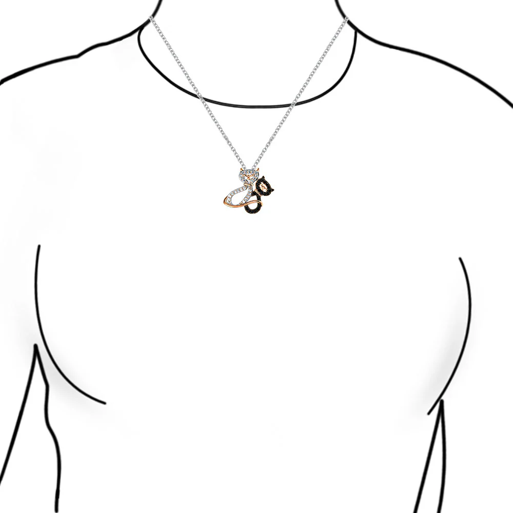 Kitty Cat Pendant Necklace CZ Black & White Kitten Jewelry Two-Tone Gold - Image 3