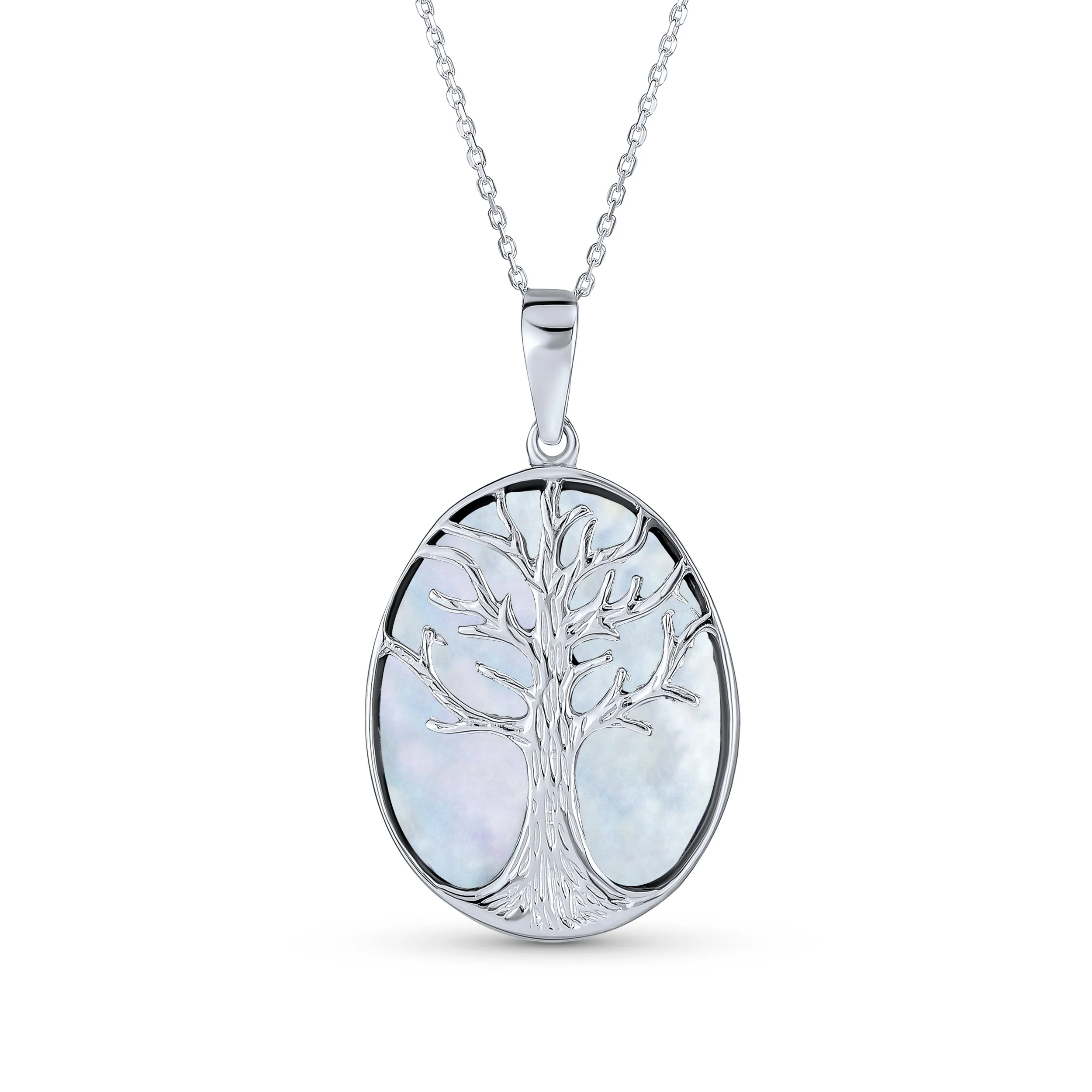 Lapis Turquoise Abalone Tree of Life Pendant Necklace in Sterling Silver
