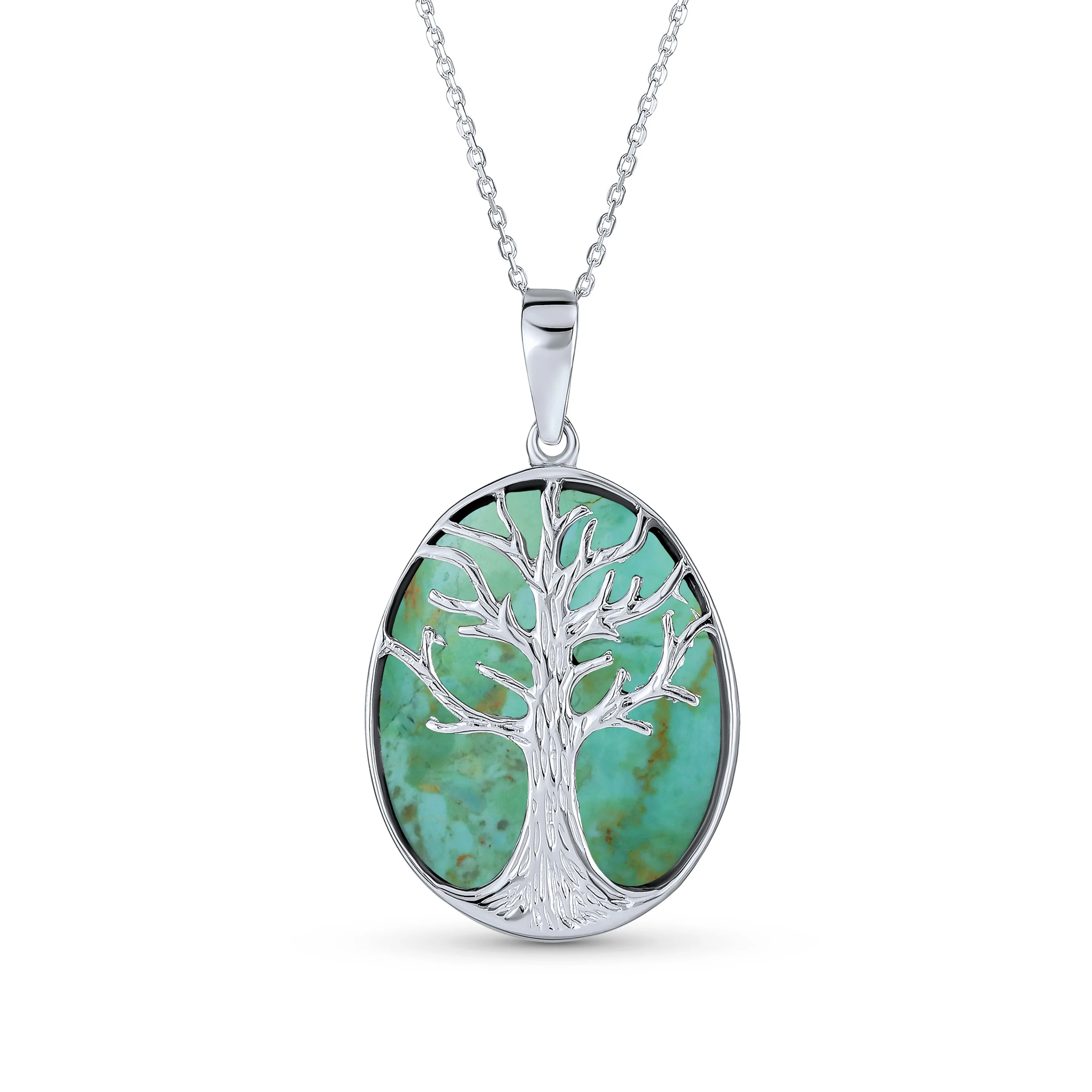 Lapis Turquoise Abalone Tree of Life Pendant Necklace in Sterling Silver - Image 2