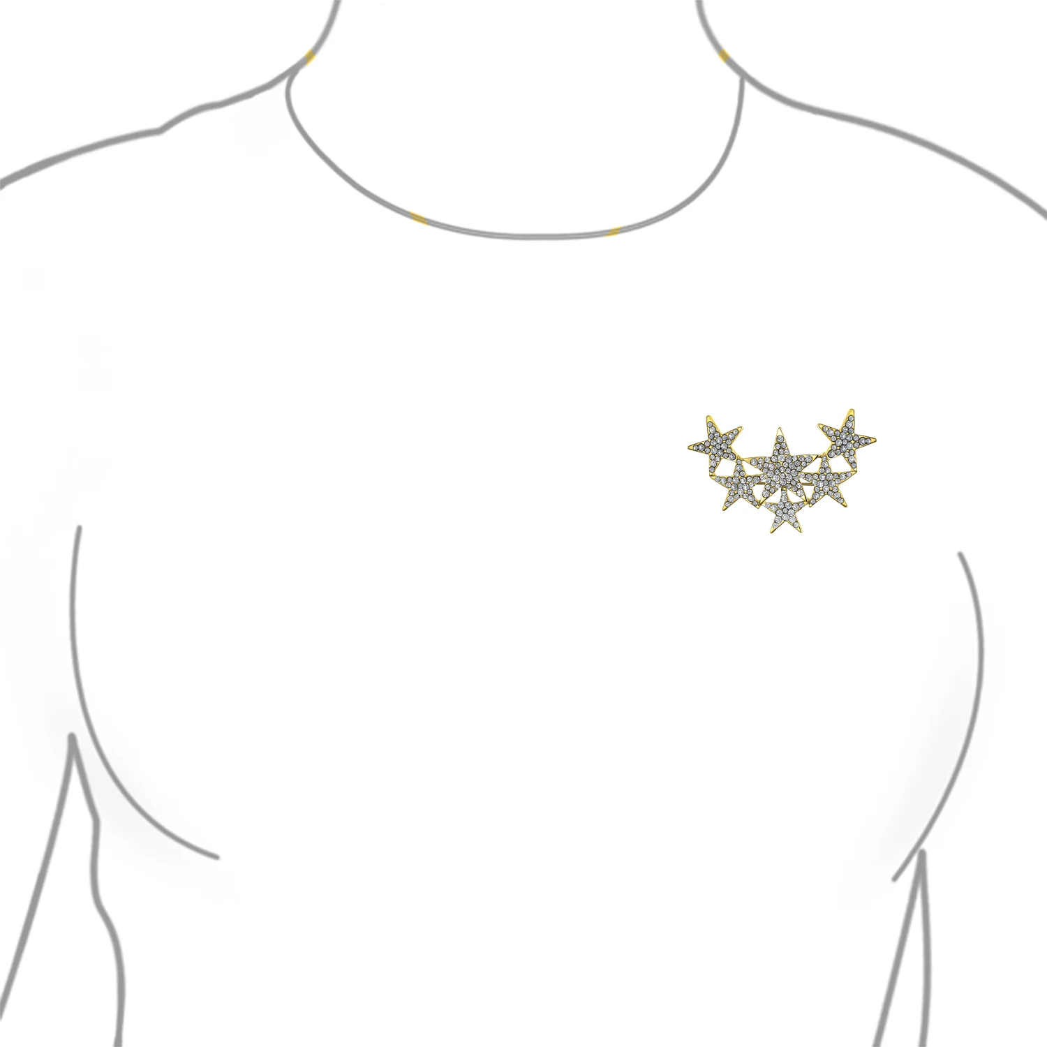 Large Statement Celestial Patriotic USA Rock Star Crystal Brooch Pin Gold Plated - Image 6