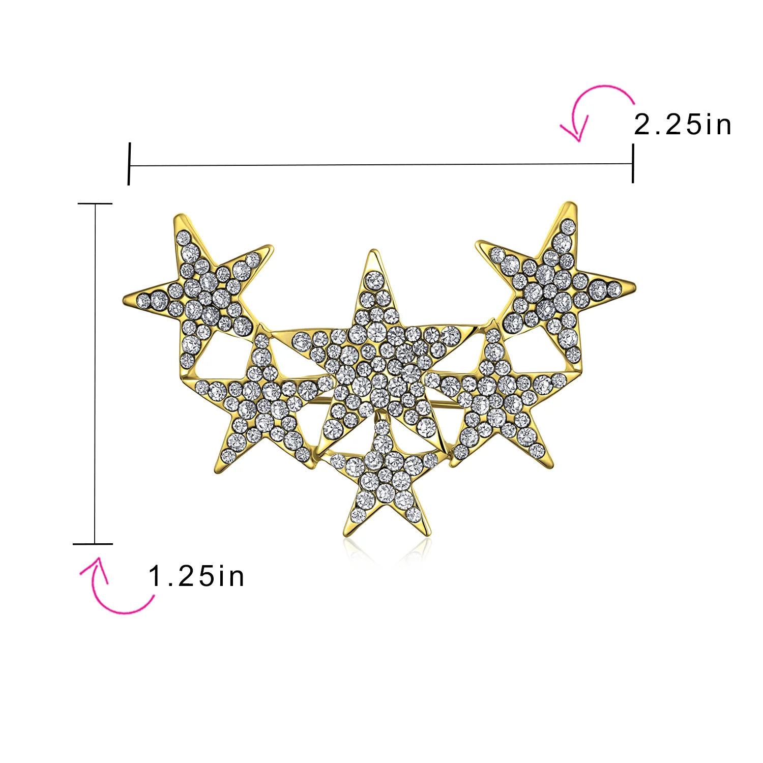 Large Statement Celestial Patriotic USA Rock Star Crystal Brooch Pin Gold Plated - Image 8