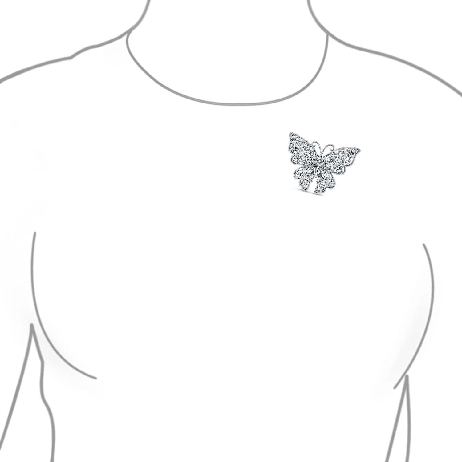 Large Crystal Filigree Butterfly Brooch Pin Fashion Statement Silver Plated - Image 11