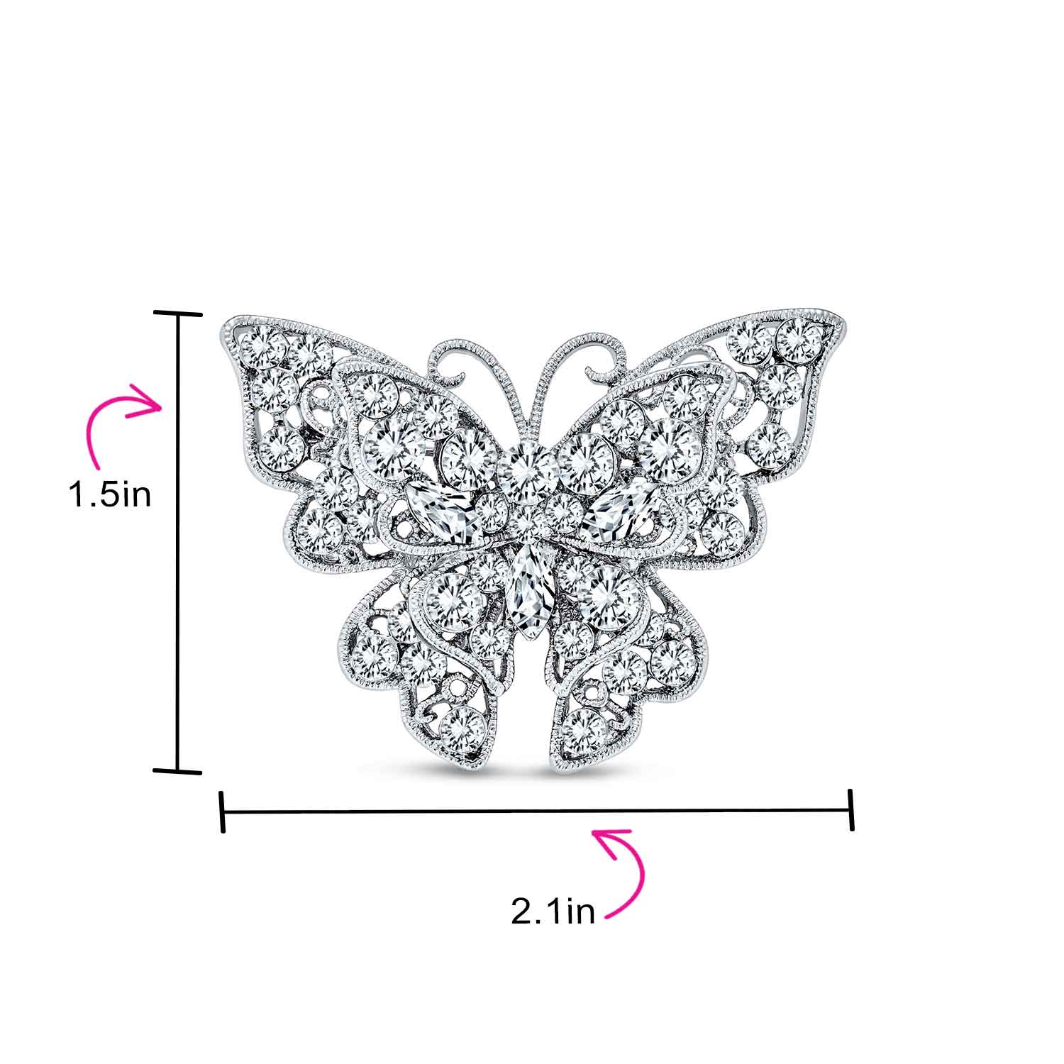 Large Crystal Filigree Butterfly Brooch Pin Fashion Statement Silver Plated - Image 14
