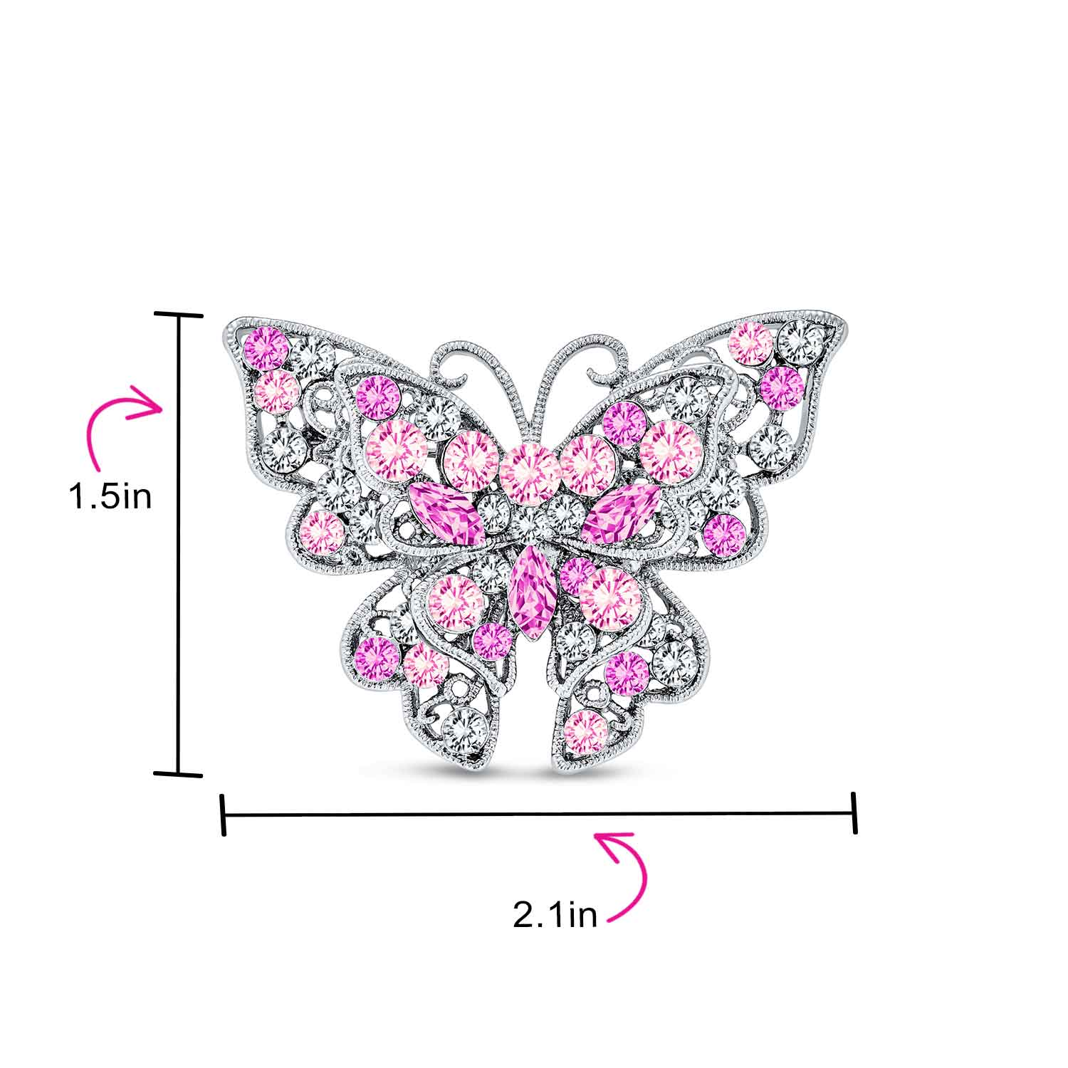 Large Crystal Filigree Butterfly Brooch Pin Fashion Statement Silver Plated - Image 15