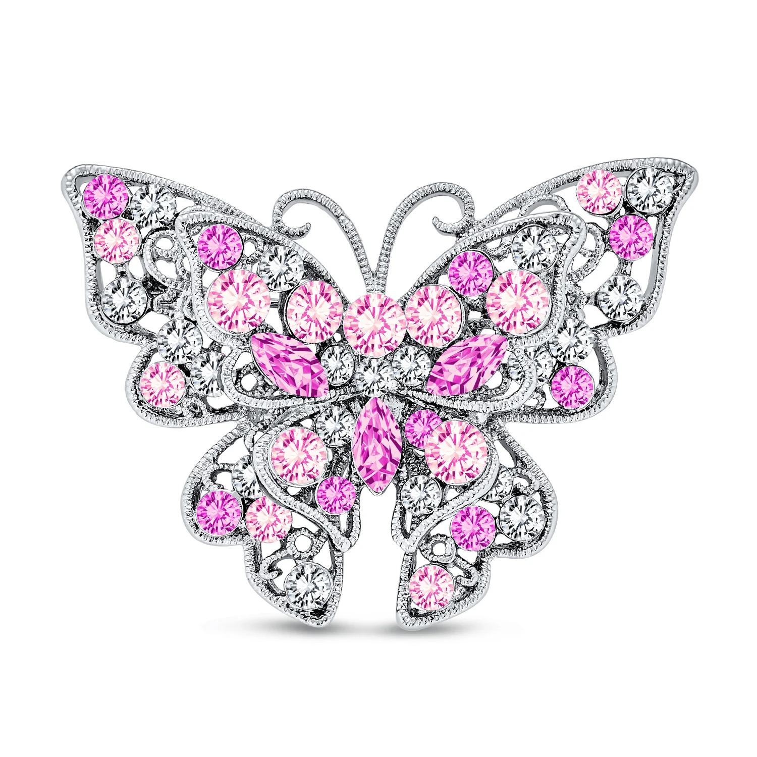 Large Crystal Filigree Butterfly Brooch Pin Fashion Statement Silver Plated - Image 3