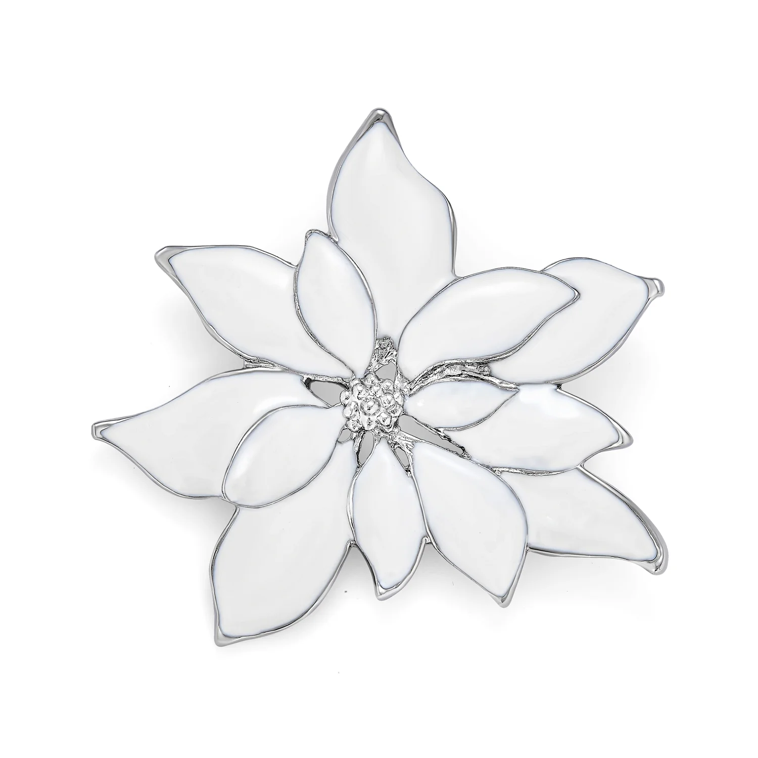 Large Statement White Enamel Lily Flower Brooch Scarf Pin Gold Plated - Image 3