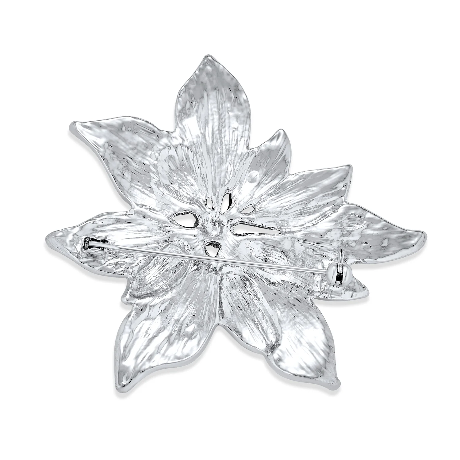 Large Statement White Enamel Lily Flower Brooch Scarf Pin Gold Plated - Image 6