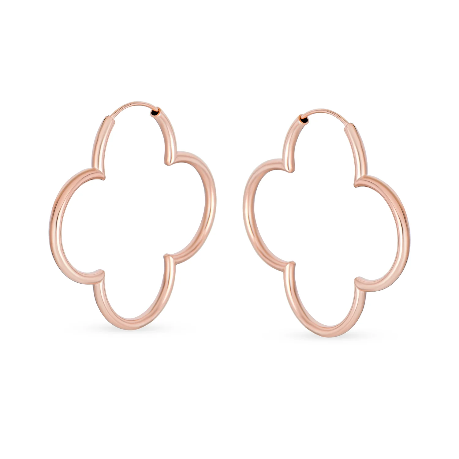 Large Flower Hoop Huggie Earrings 14K Rose Gold Plated Sterling Silver 1.5 Inch - Image 3