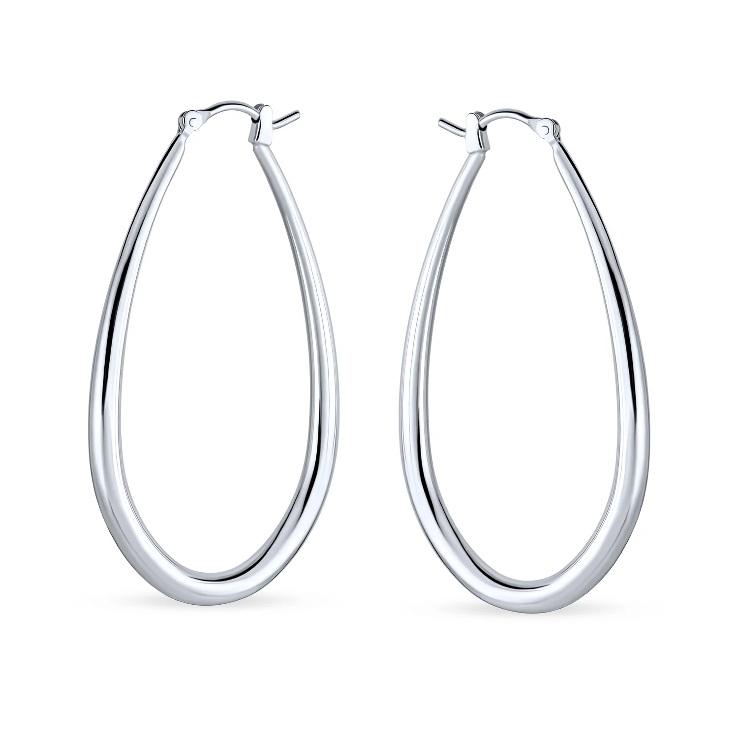 Large Oval Tube Hoop Earrings 2 Inch .925 Sterling Silver Snap Hinged Post - Image 2