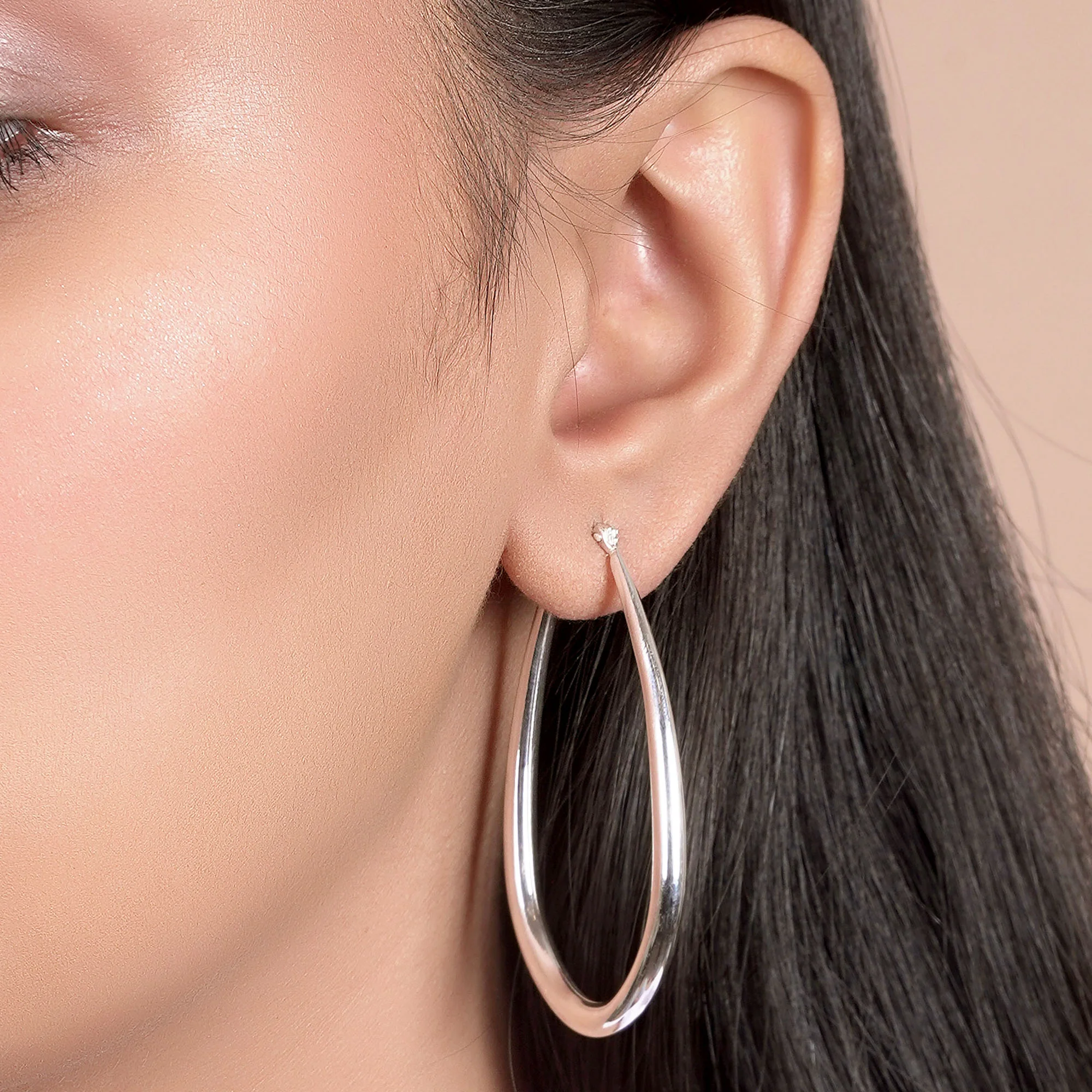 Large Oval Tube Hoop Earrings 2 Inch .925 Sterling Silver Snap Hinged Post - Image 3