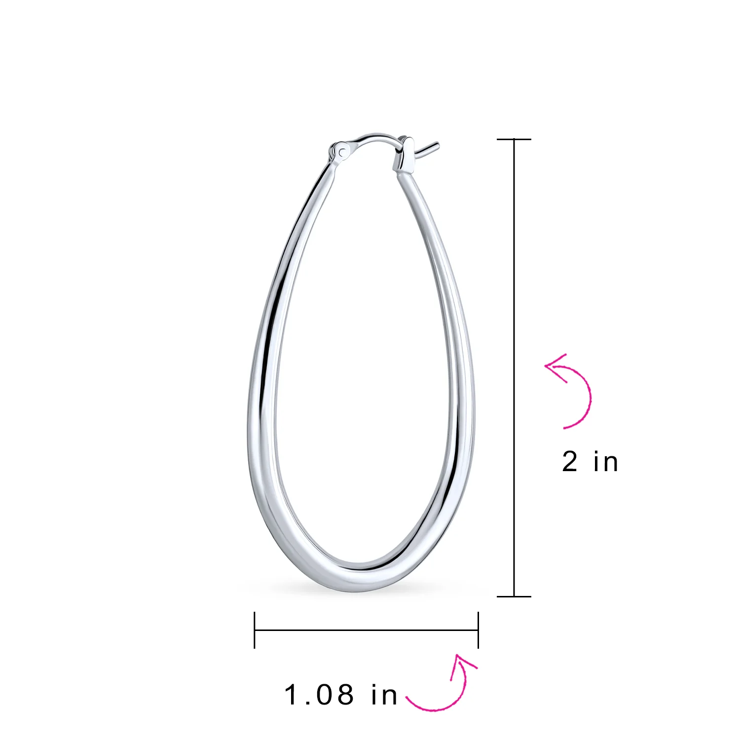 Large Oval Tube Hoop Earrings 2 Inch .925 Sterling Silver Snap Hinged Post - Image 4