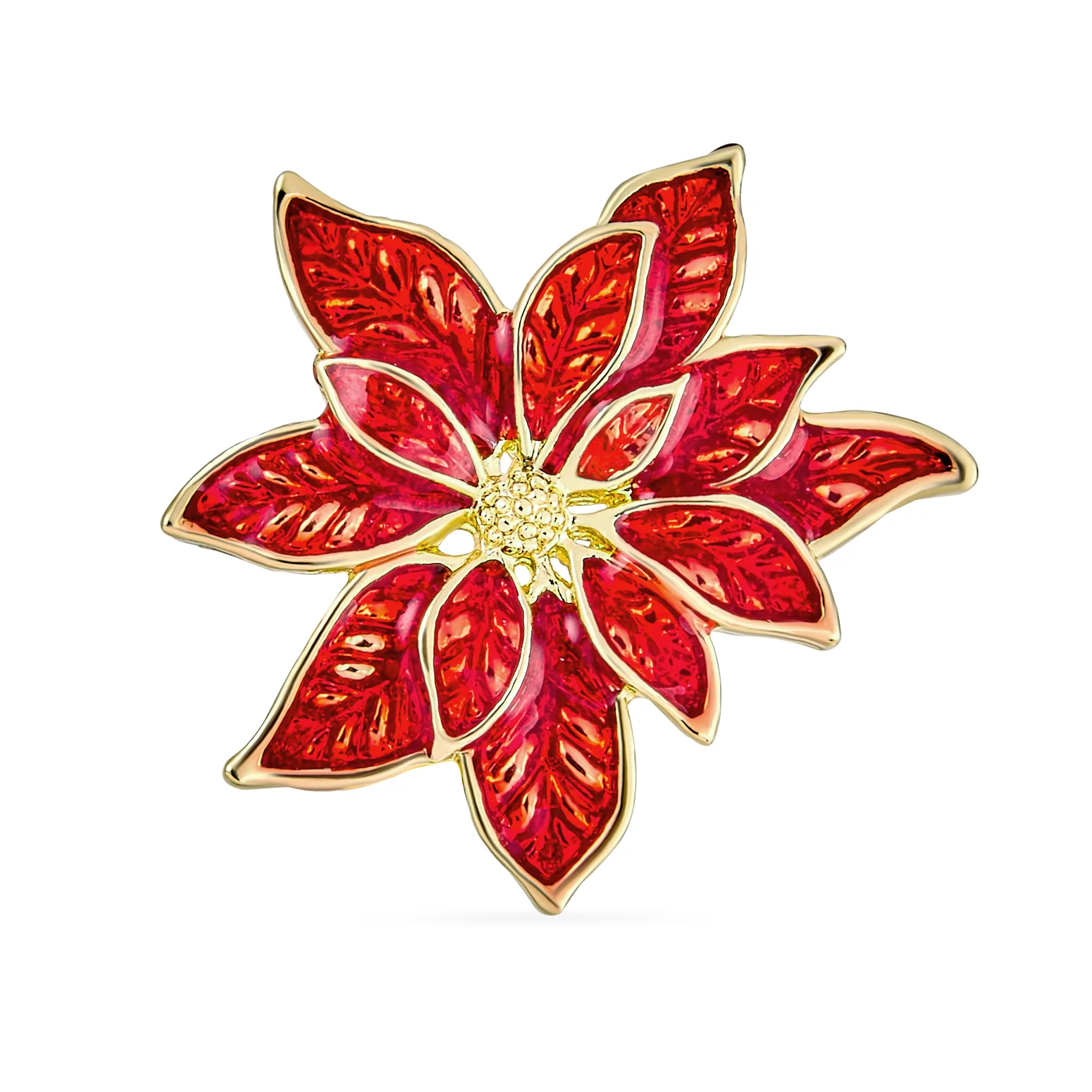 Large Poinsettia Brooch & Clip-On Earrings Christmas Jewelry Set Gold Plated - Image 11