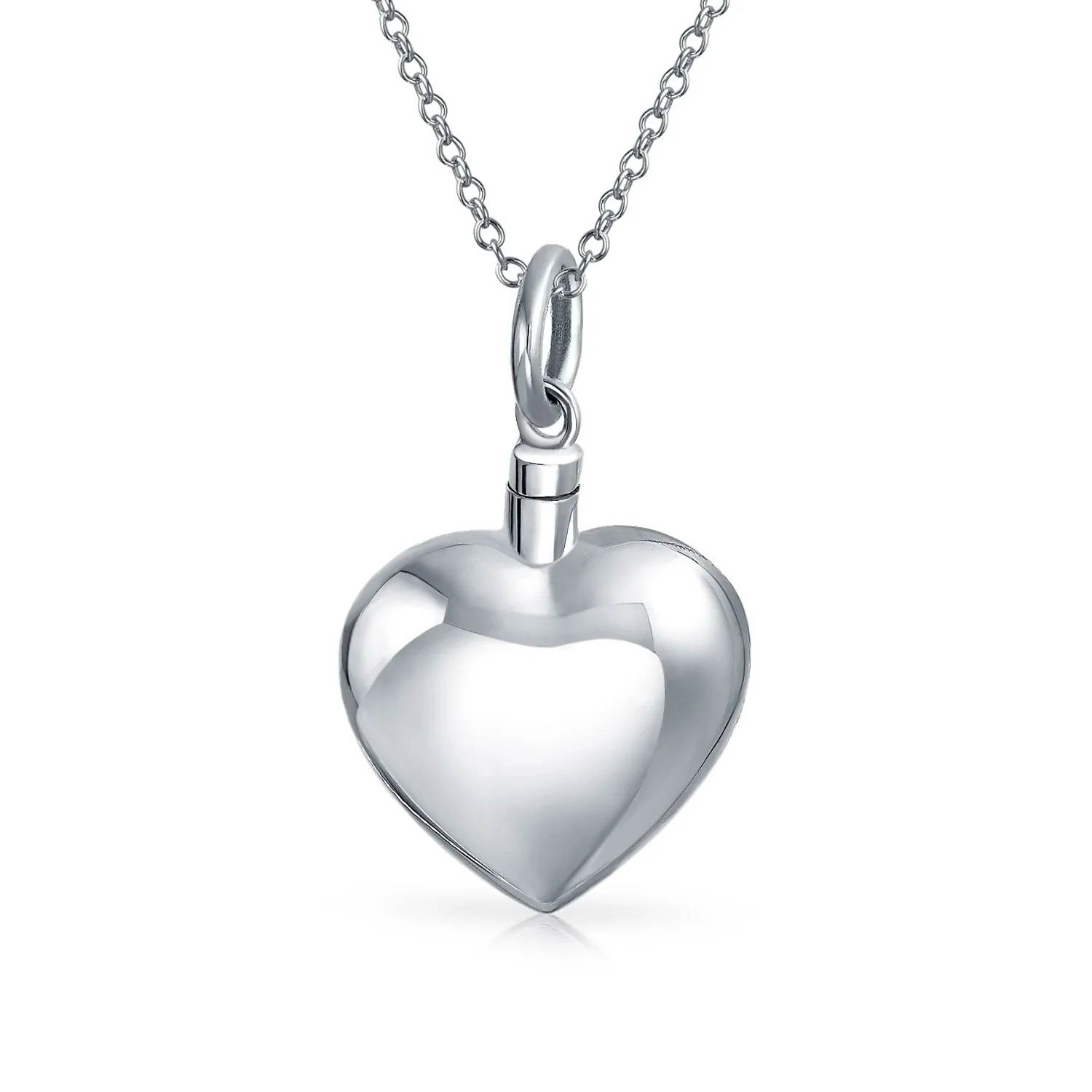 Keepsake Puff Heart Locket Pendant Memorial Jewelry Necklace .925 Sterling Silver