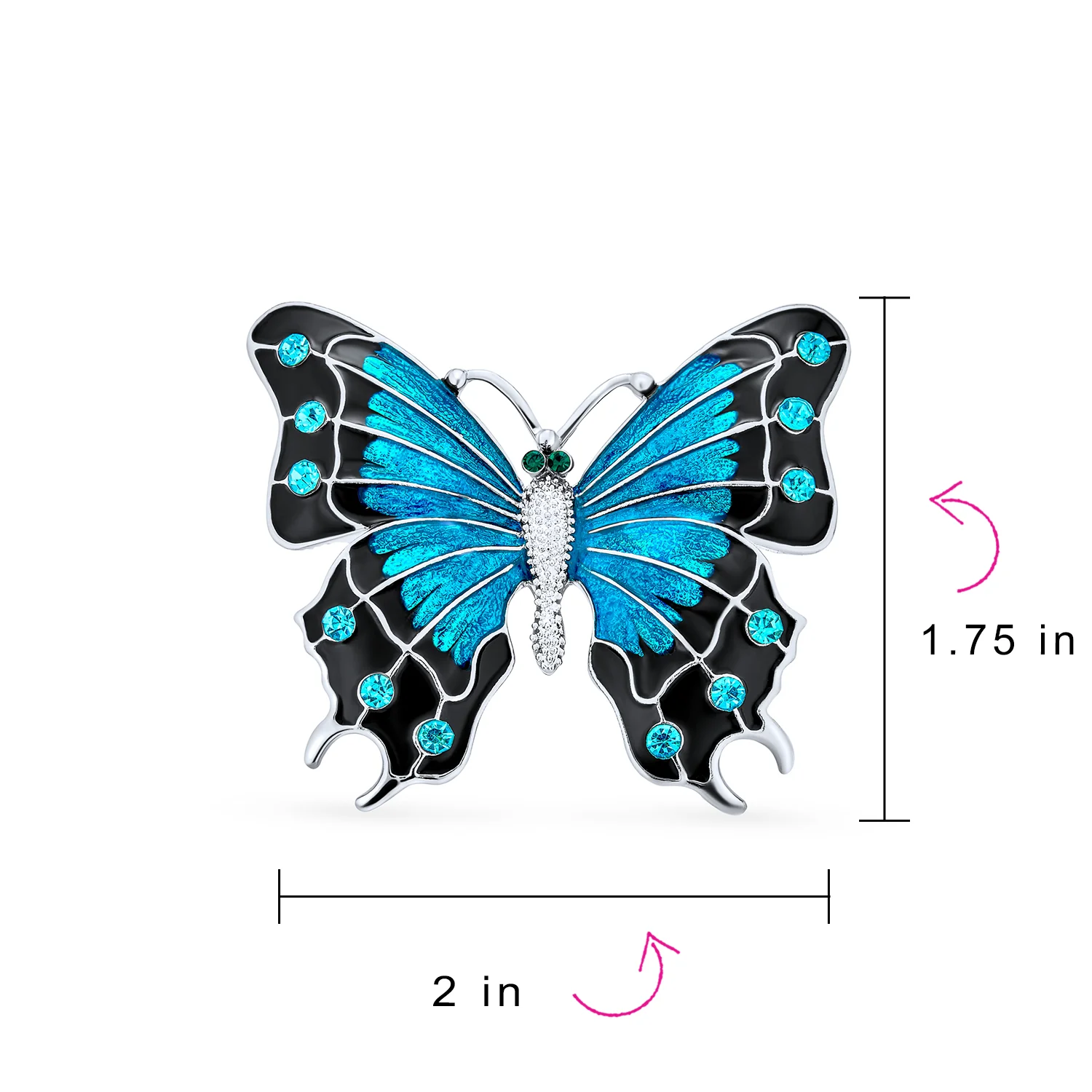 Set of 2 Yellow Blue Black Butterfly Brooch Pin Crystal Enamel Gold Plated - Image 4