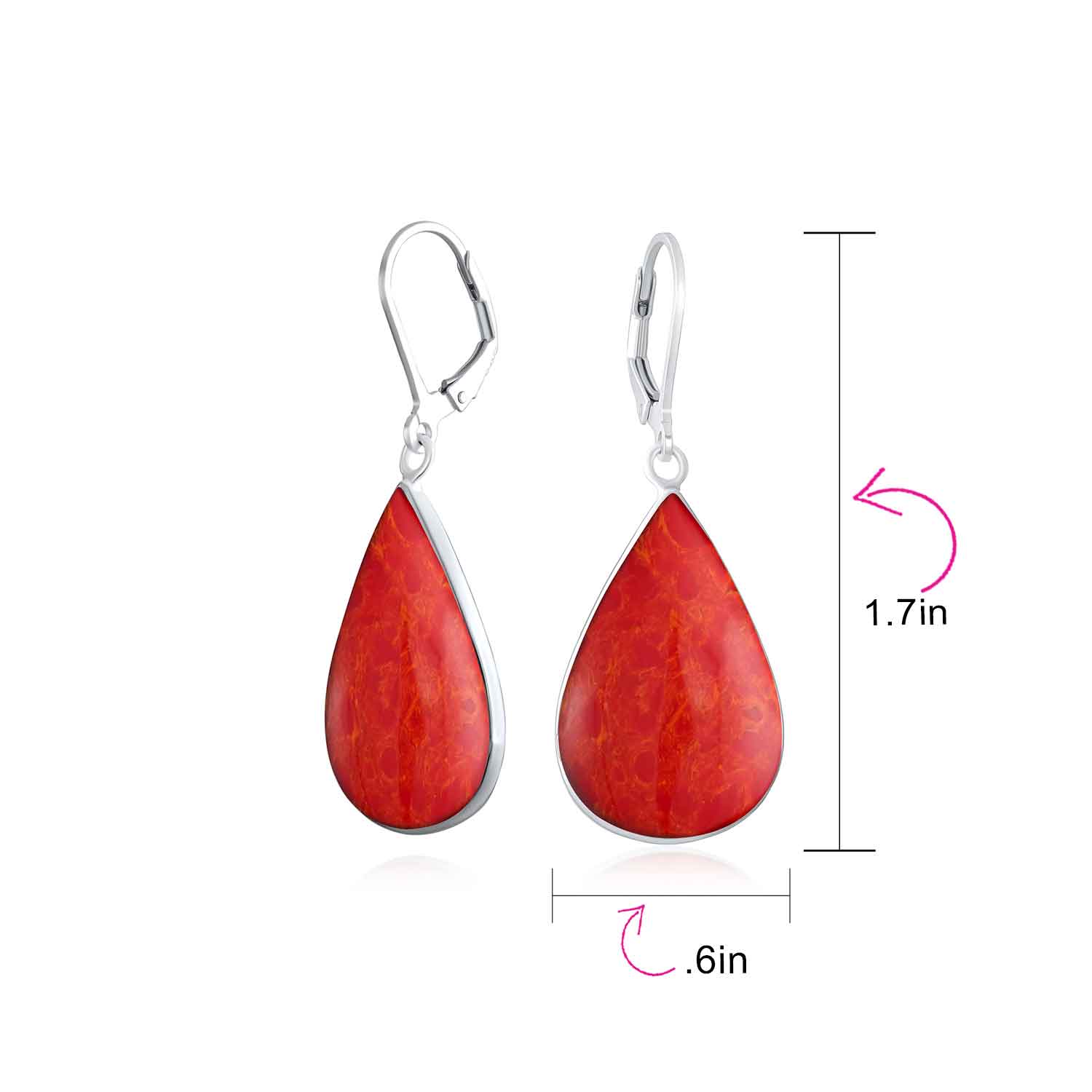 Natural Orange Red Carnelian Big Teardrop Dangle Earrings .925 Sterling Silver Lever back - Image 16