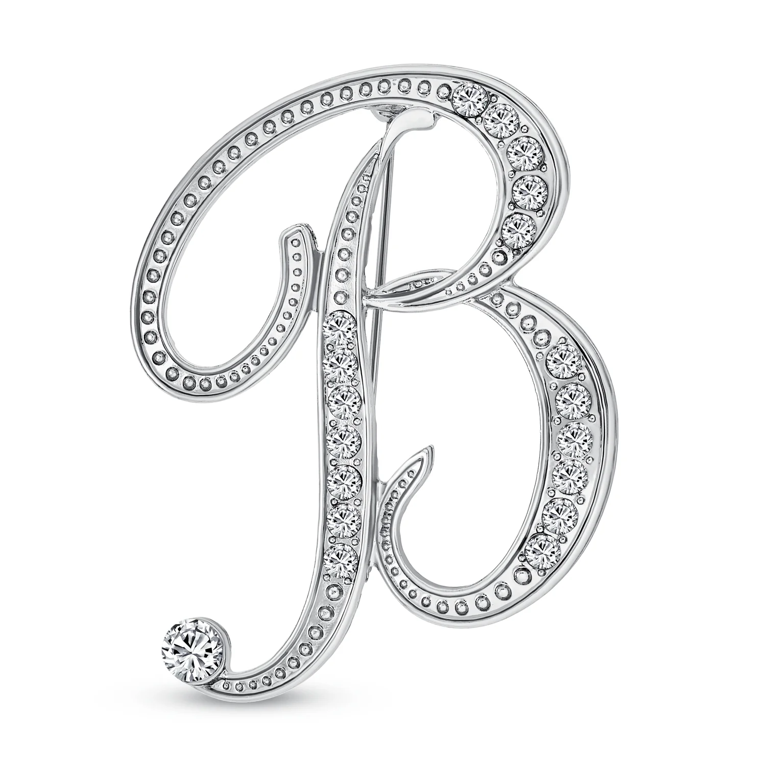 Large Statement ABC Pave Crystal Monogram Brooch Pin Silver or Gold Plated - Image 2