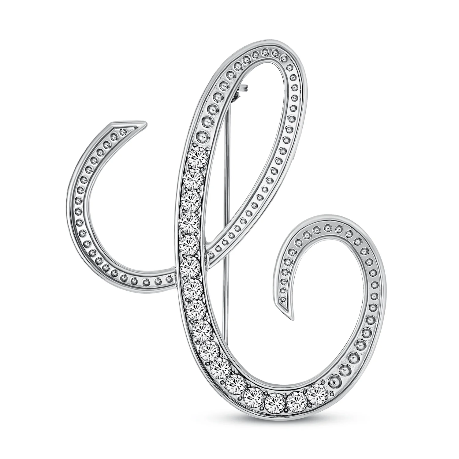 Large Statement ABC Pave Crystal Monogram Brooch Pin Silver or Gold Plated - Image 3