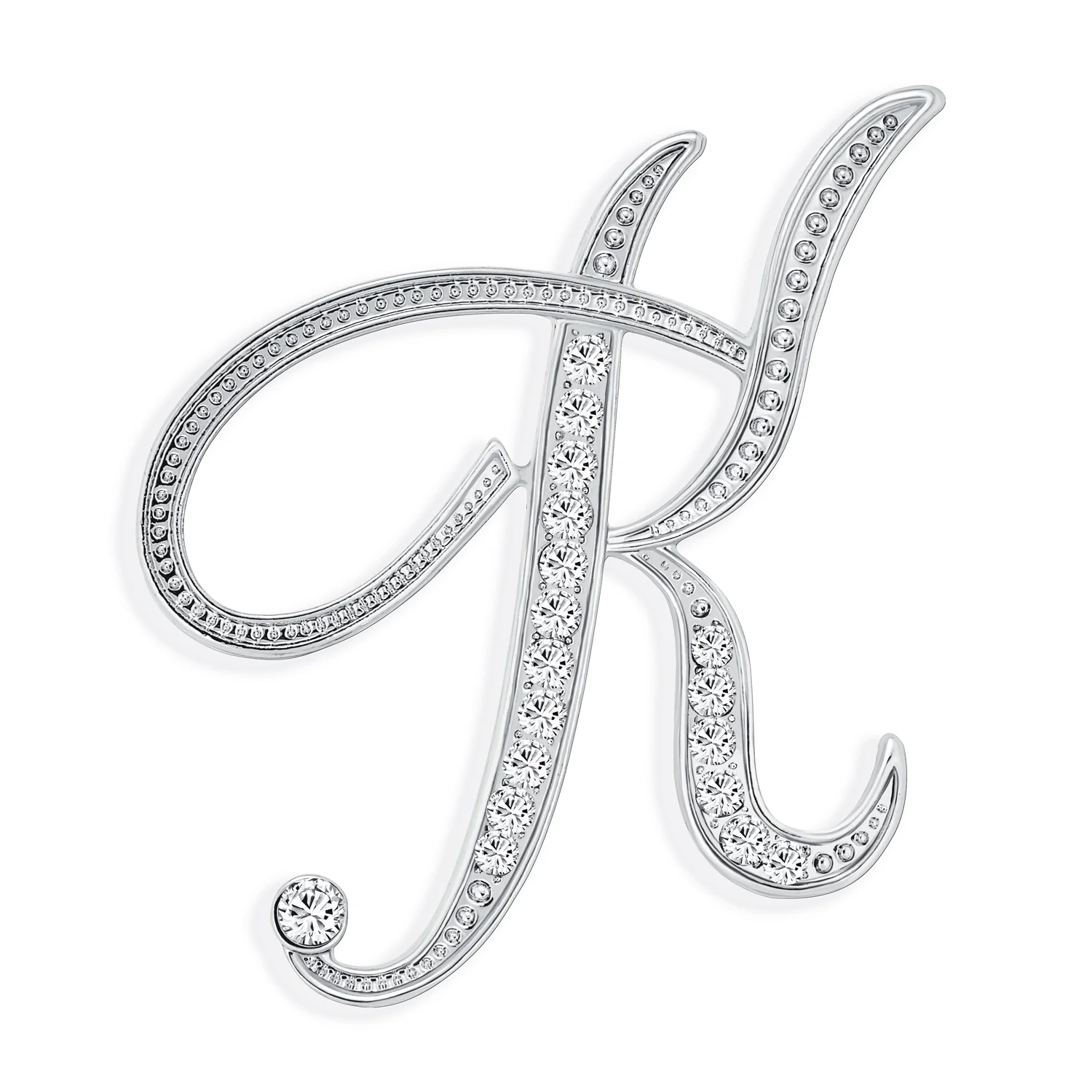 Large Statement ABC Pave Crystal Monogram Brooch Pin Silver or Gold Plated - Image 6