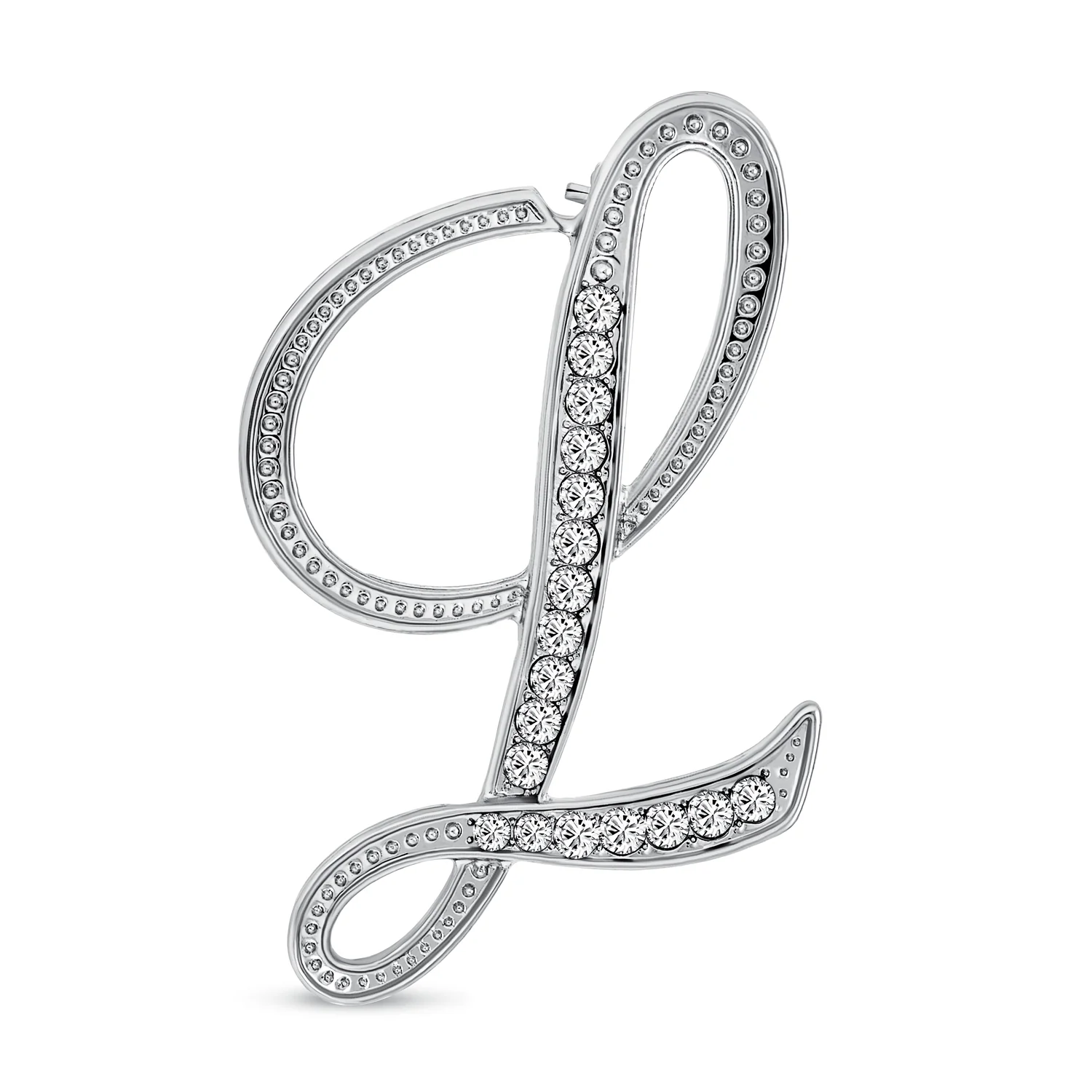 Large Statement ABC Pave Crystal Monogram Brooch Pin Silver or Gold Plated - Image 7