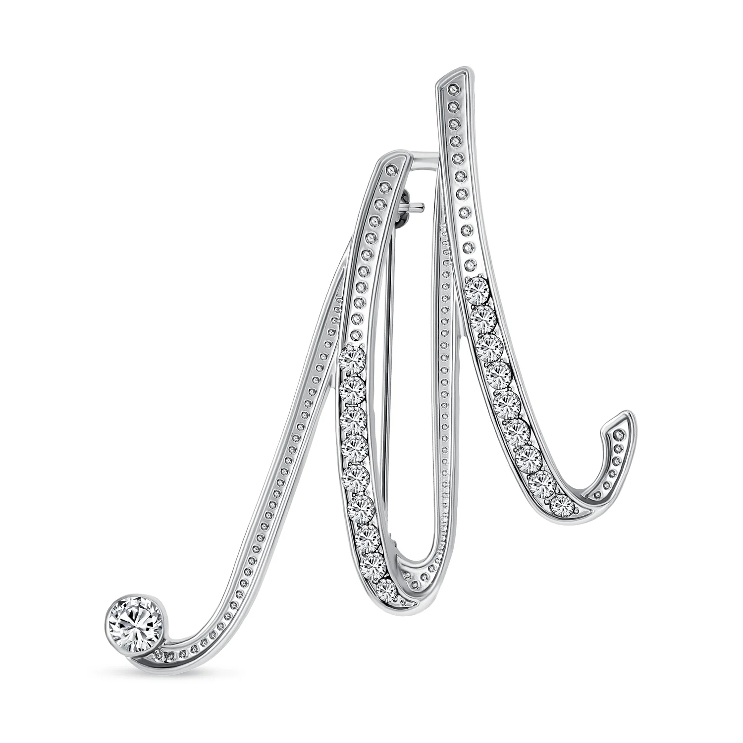 Large Statement ABC Pave Crystal Monogram Brooch Pin Silver or Gold Plated - Image 8
