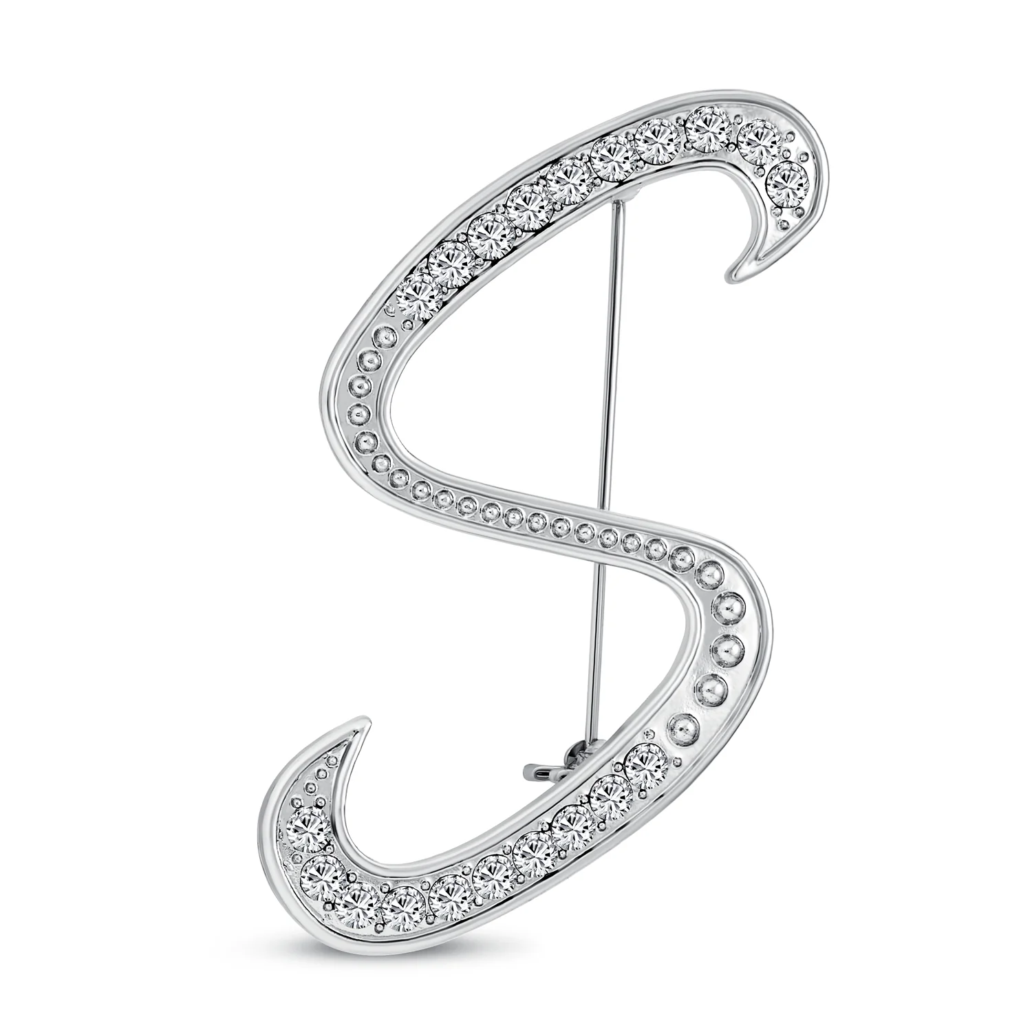 Large Statement ABC Pave Crystal Monogram Brooch Pin Silver or Gold Plated - Image 9