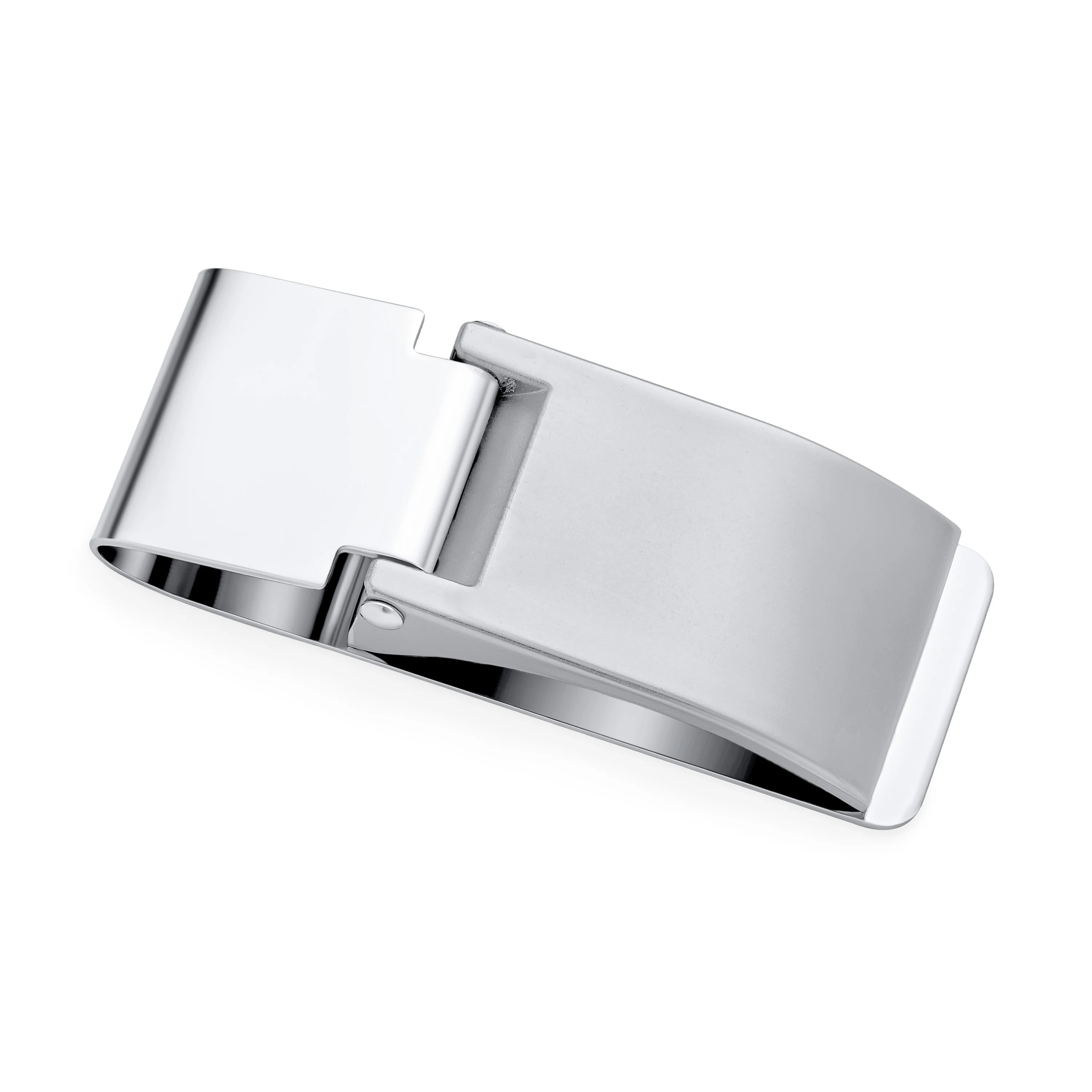 Large Wide Strong Hinged Style Money Clip Card Holder Silver Stainless Steel