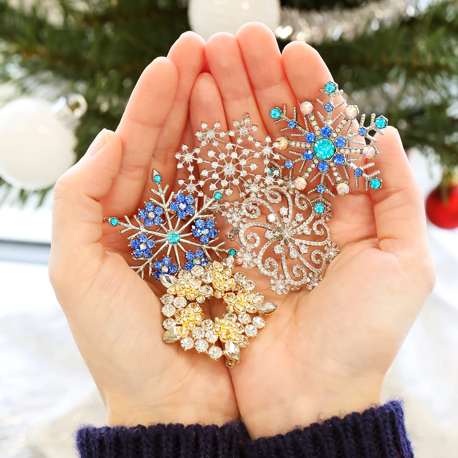 Large Winter Swirl CZ Snowflake Brooch Pin Silver Plated Brass for Holiday Party - Image 5