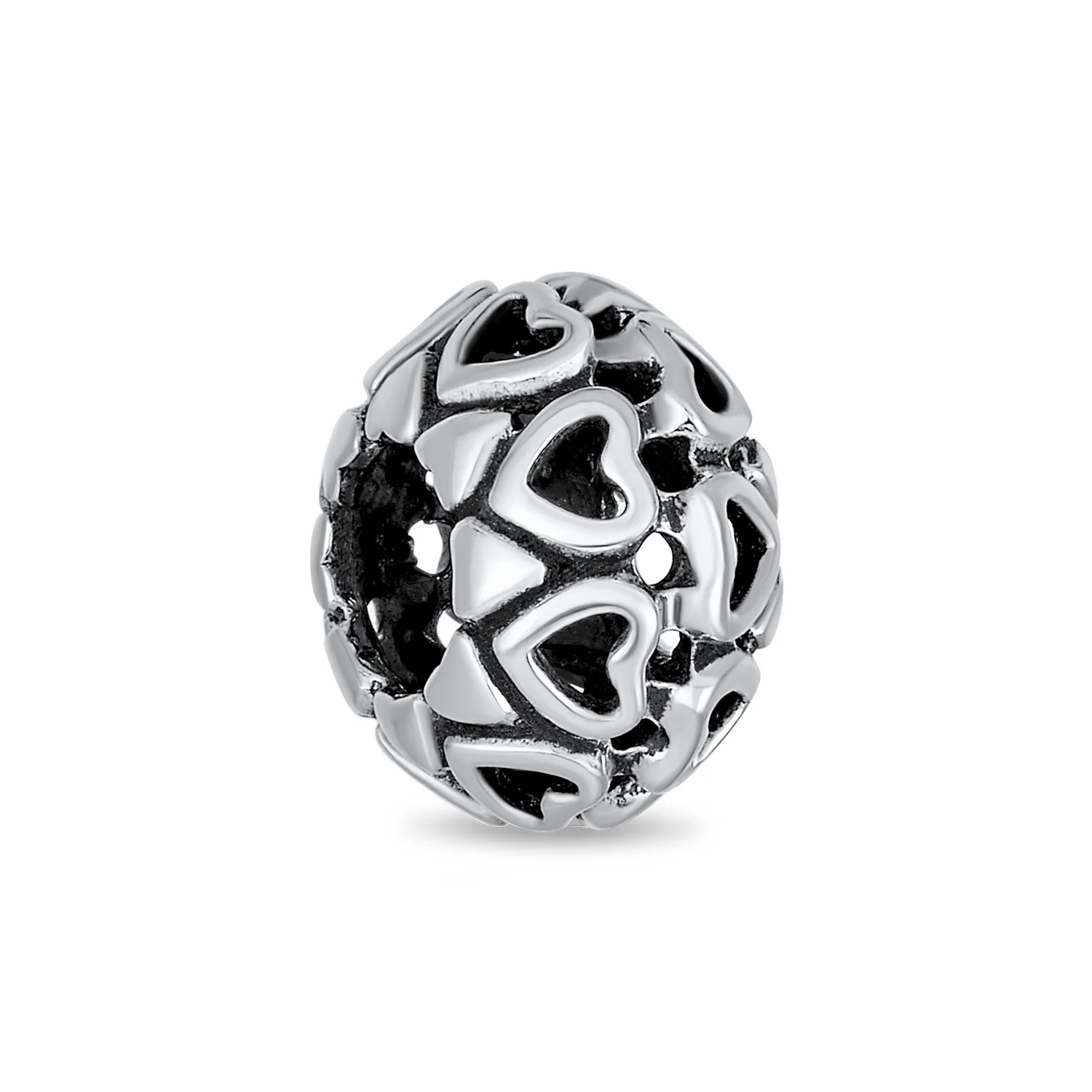 Set of 2 Latte Cup and Open Filigree Heart Charm Bead Oxidized Sterling Silver - Image 5