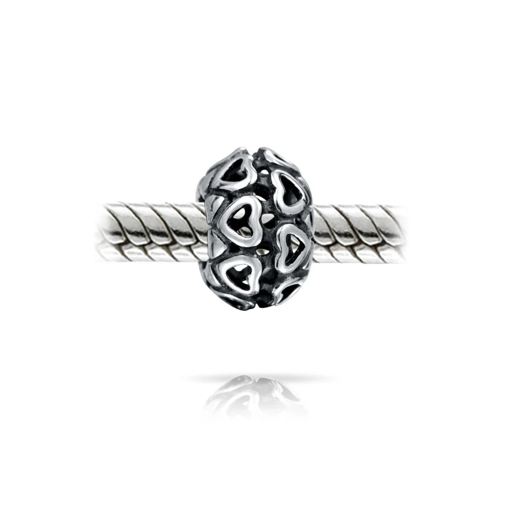 Set of 2 Latte Coffee & Open Filigree Heart Charm Bead Sterling Silver - Image 3