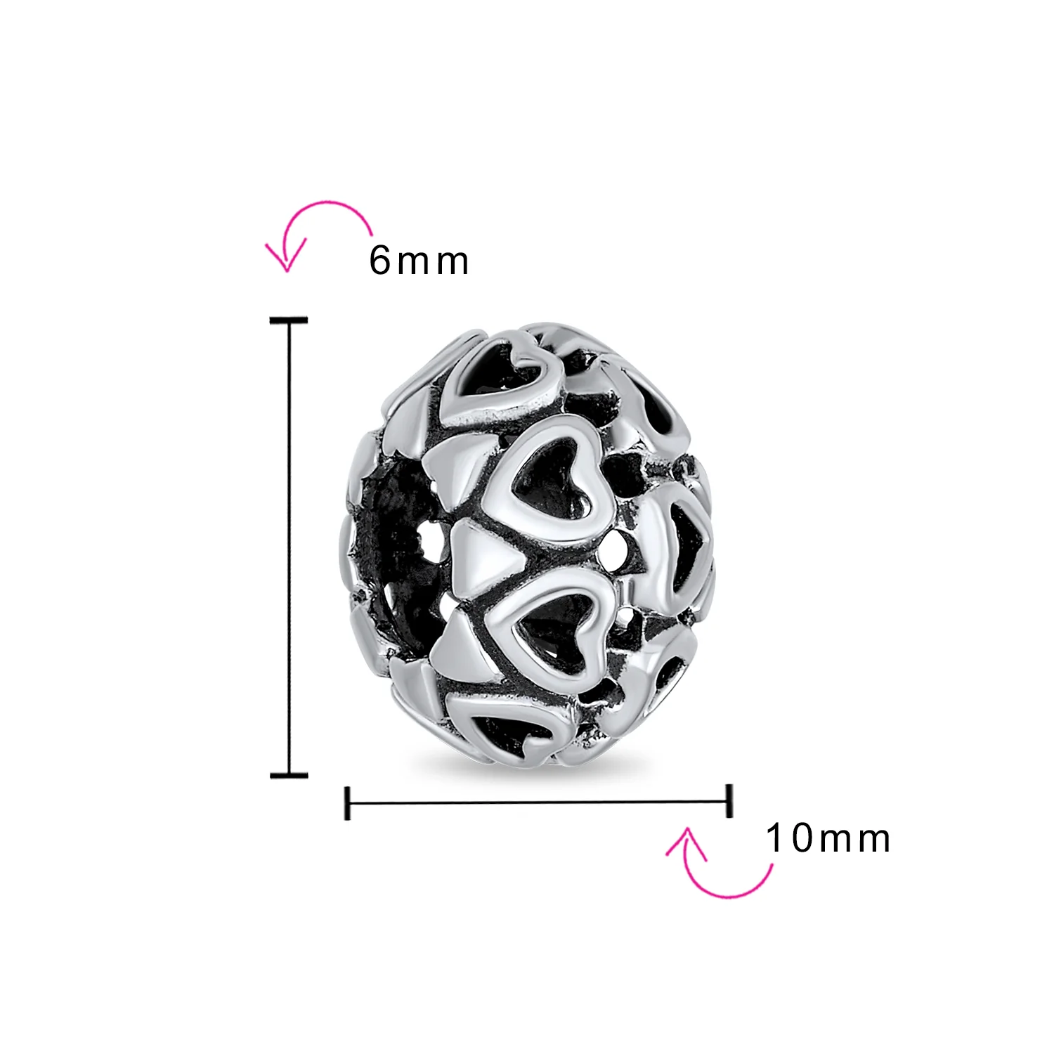 Set of 2 Latte Coffee & Open Filigree Heart Charm Bead Sterling Silver - Image 4