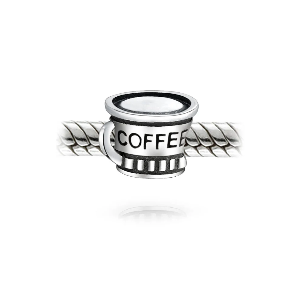 Set of 2 Latte Coffee & Open Filigree Heart Charm Bead Sterling Silver - Image 6