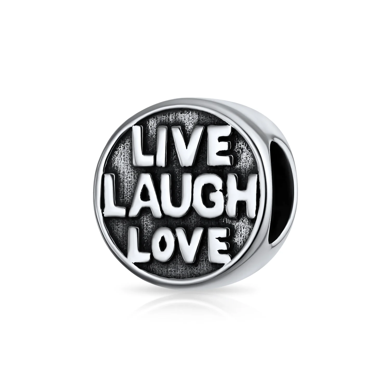 Set of 2 Live Laugh Love Mantra & Asian Laughing Buddha Charm Bead Silver - Image 2
